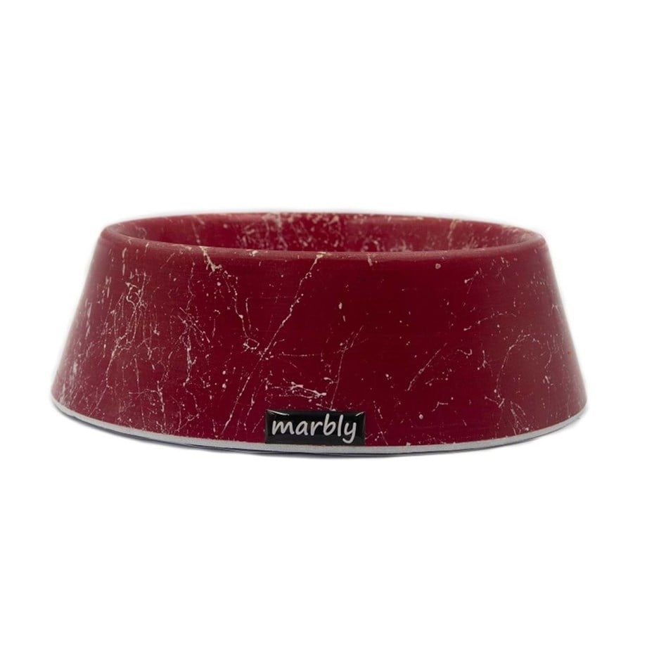 Marbly Kırmızı Beyaz Mermerit Köpek Mama Su Kabı