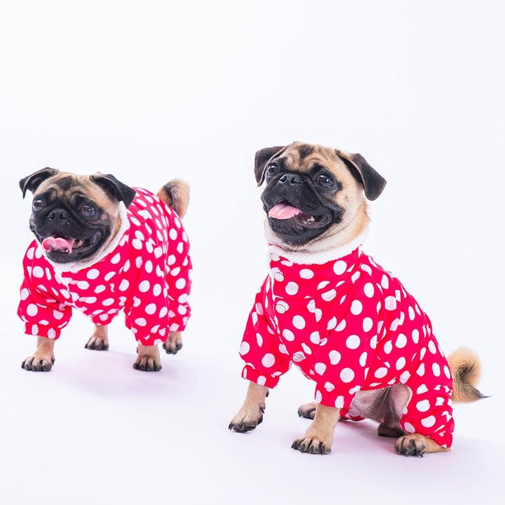 PawStar Fuşya Puantiyeli Tulum Yağmurluk Küçük ve Orta Irk