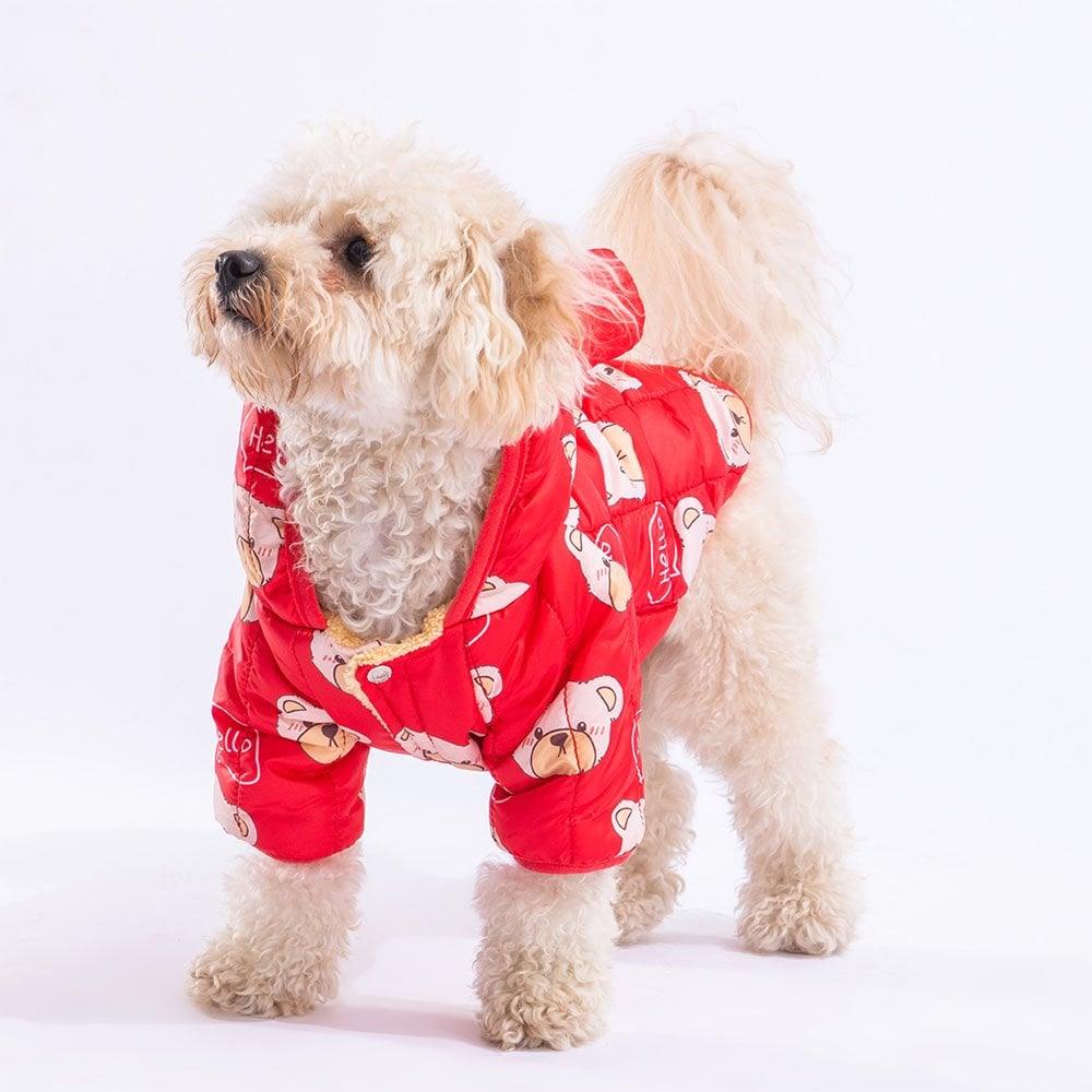 PawStar Kırmızı Teddy Puff Yağmurluk Küçük ve Orta Irk