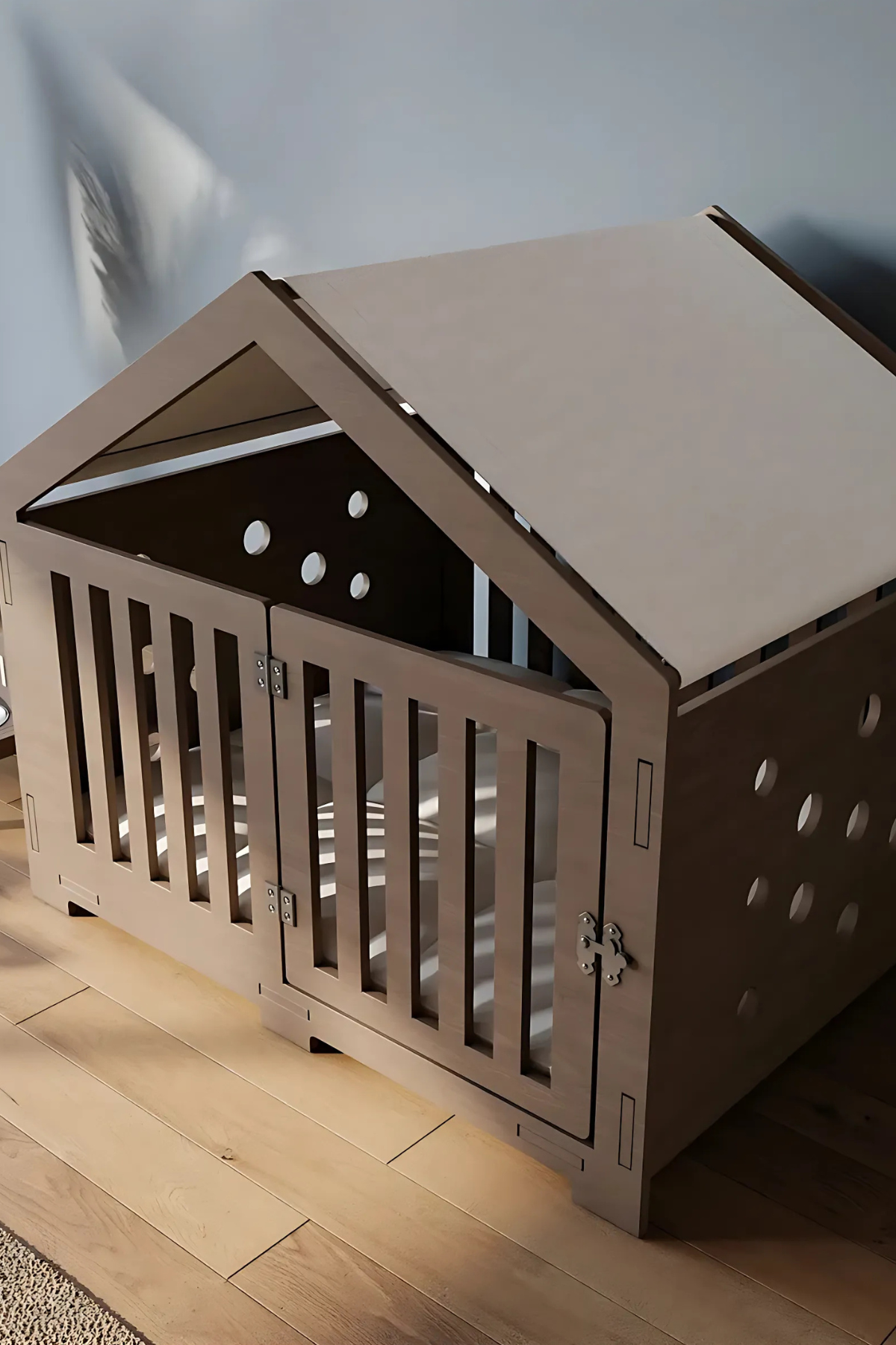 Valdi El Yapımı, Birinci Sınıf Ahşap, Orta Boy Kovboy Model, Kahverengi Modern Köpek Kulübesi