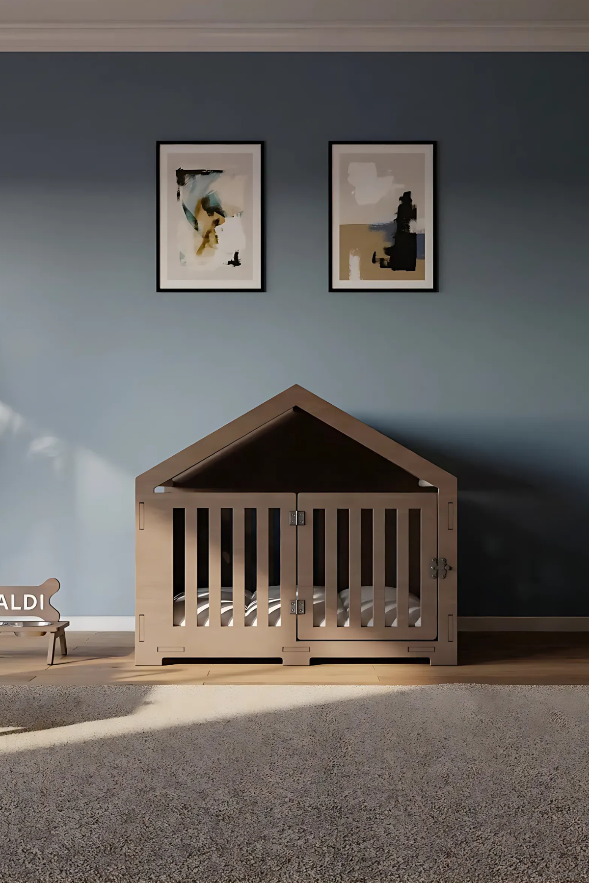 Valdi El Yapımı, Birinci Sınıf Ahşap, Orta Boy Kovboy Model, Kahverengi Modern Köpek Kulübesi