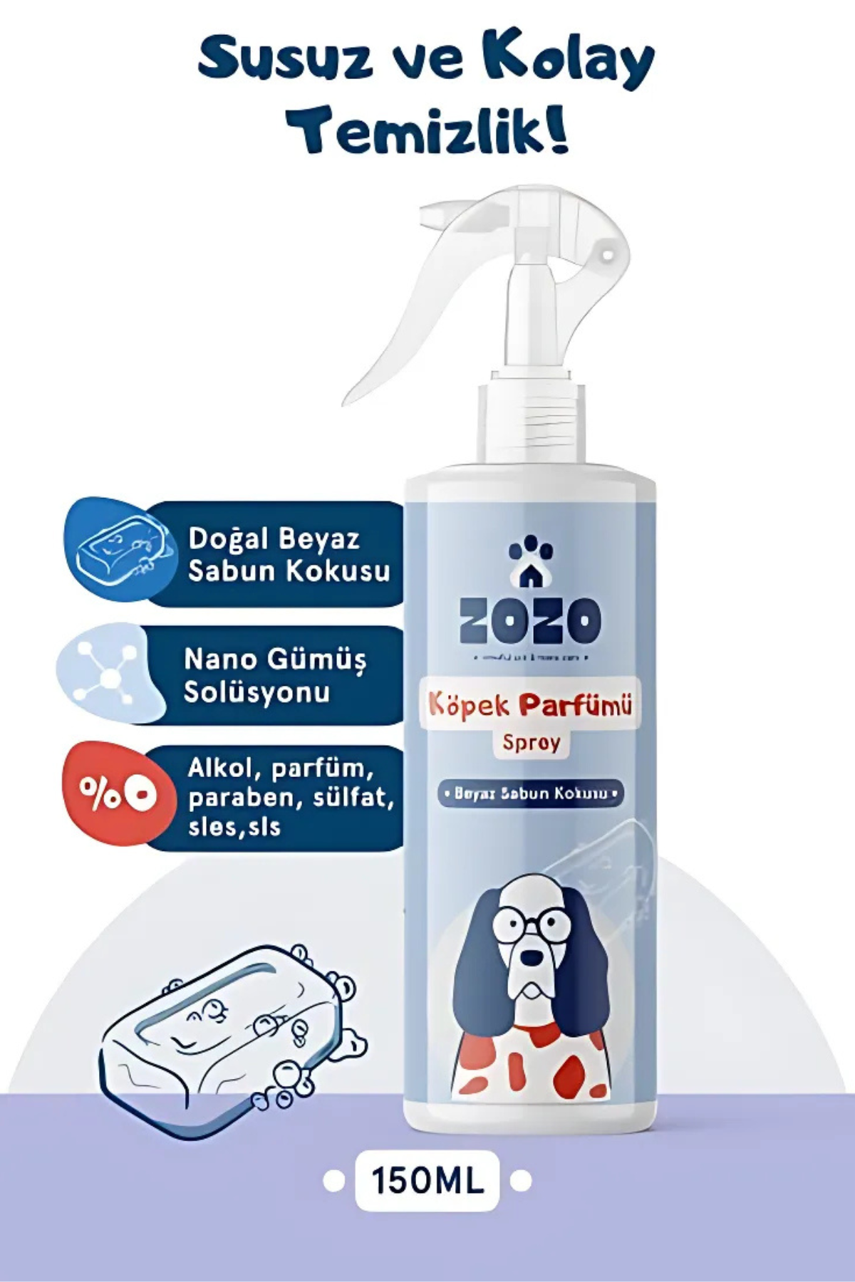 Zozo köpek parfümü spreyi beyaz sabun kokusu