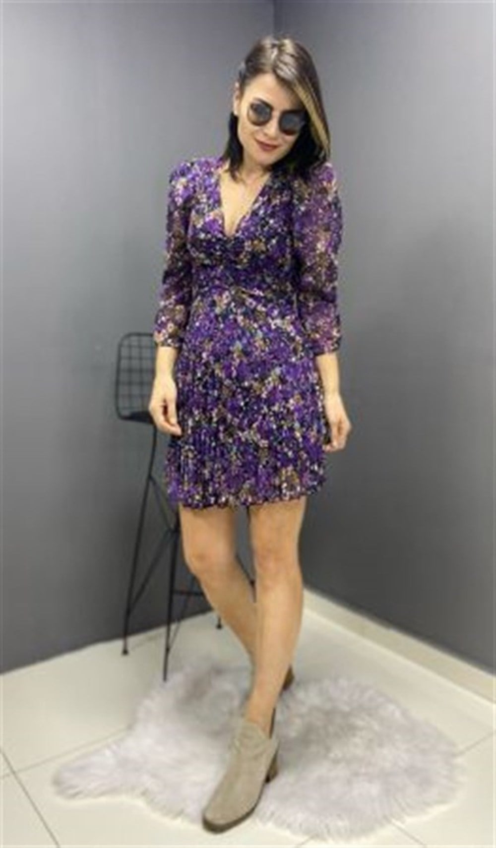  LİLA ŞİFON ELBİSE
