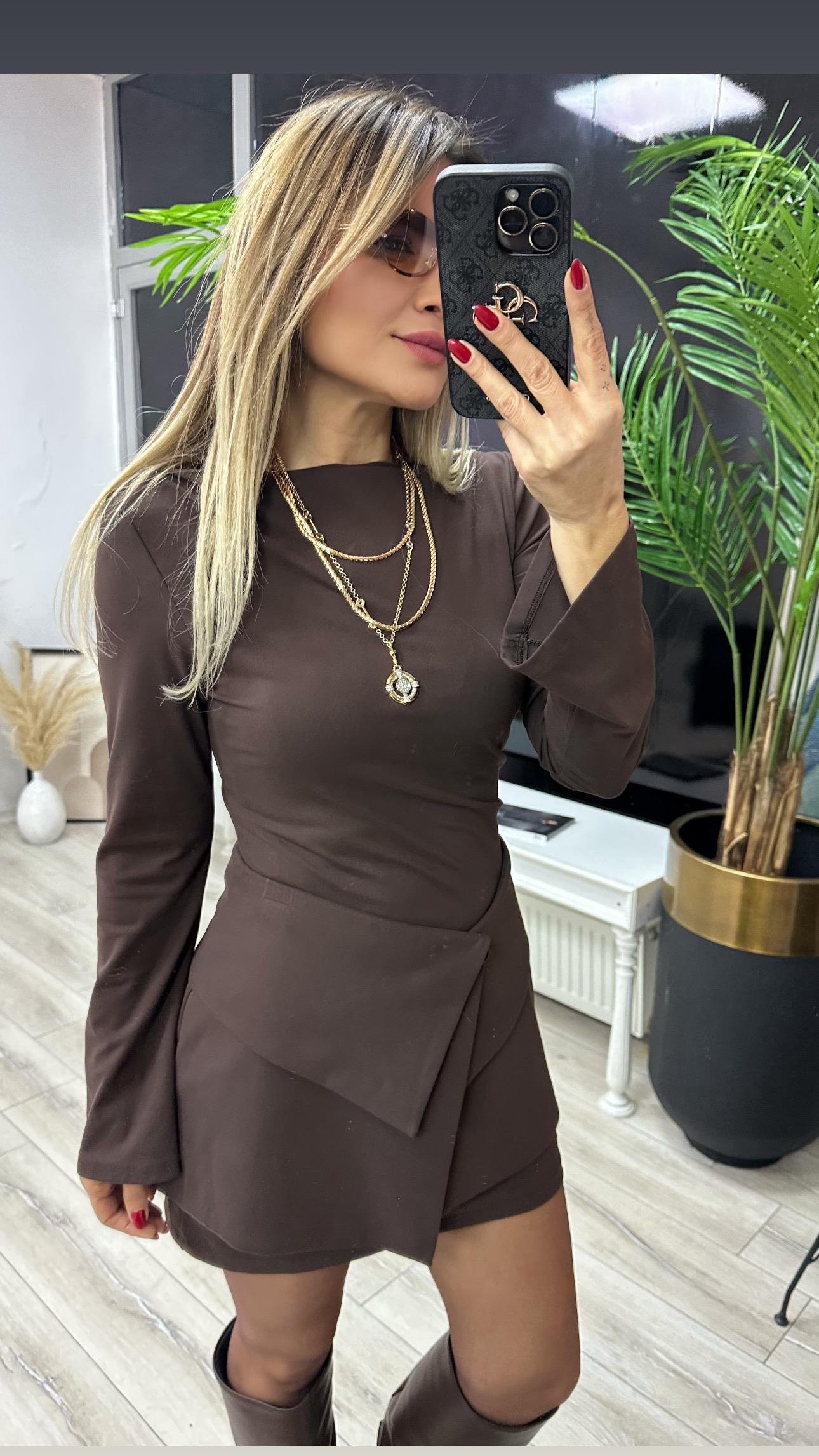 Acı Kahve Tasarım Modal Kumaş Elbise 