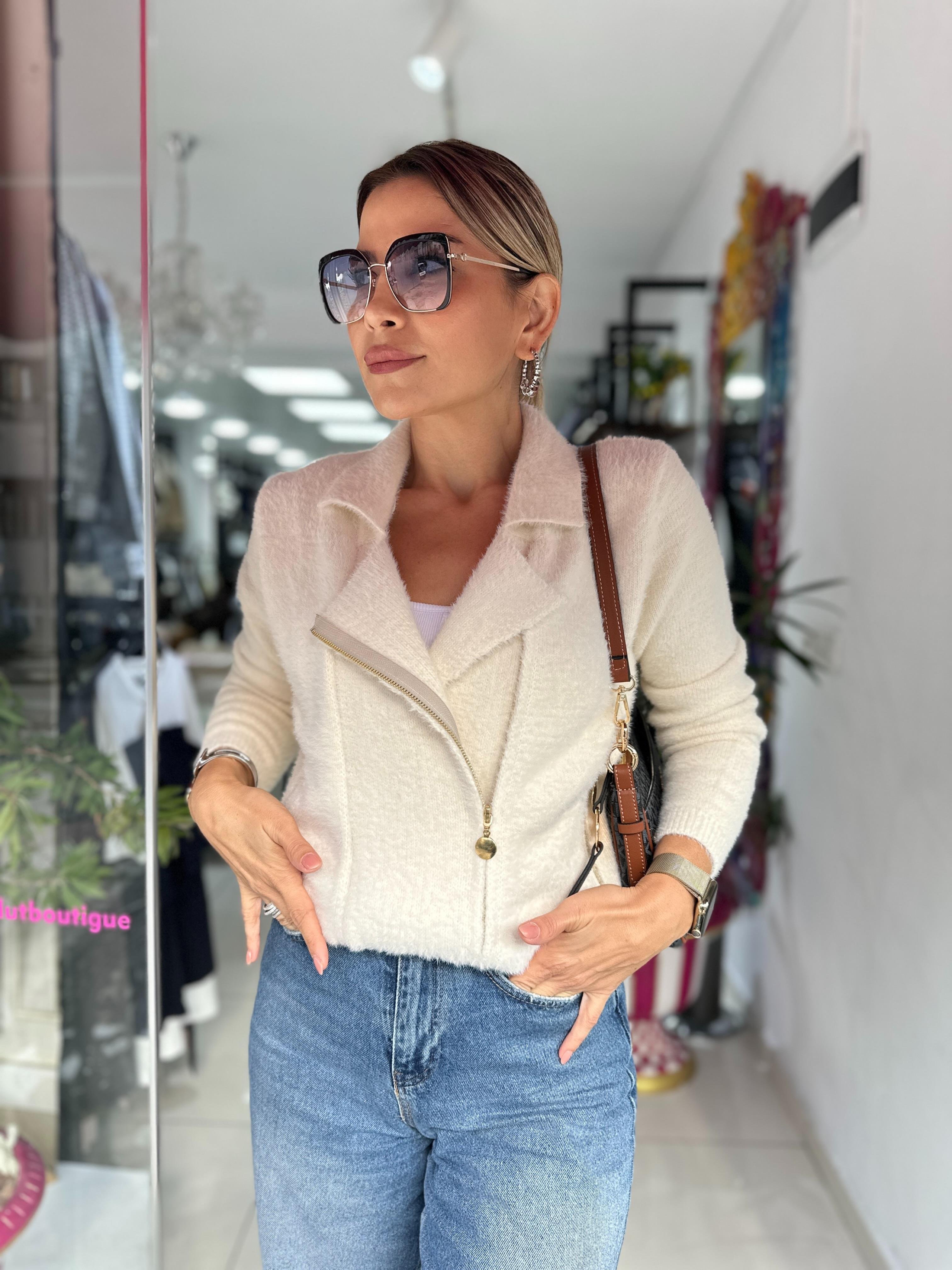 Angora Fermuarlı Gömlek Yaka Hırka 