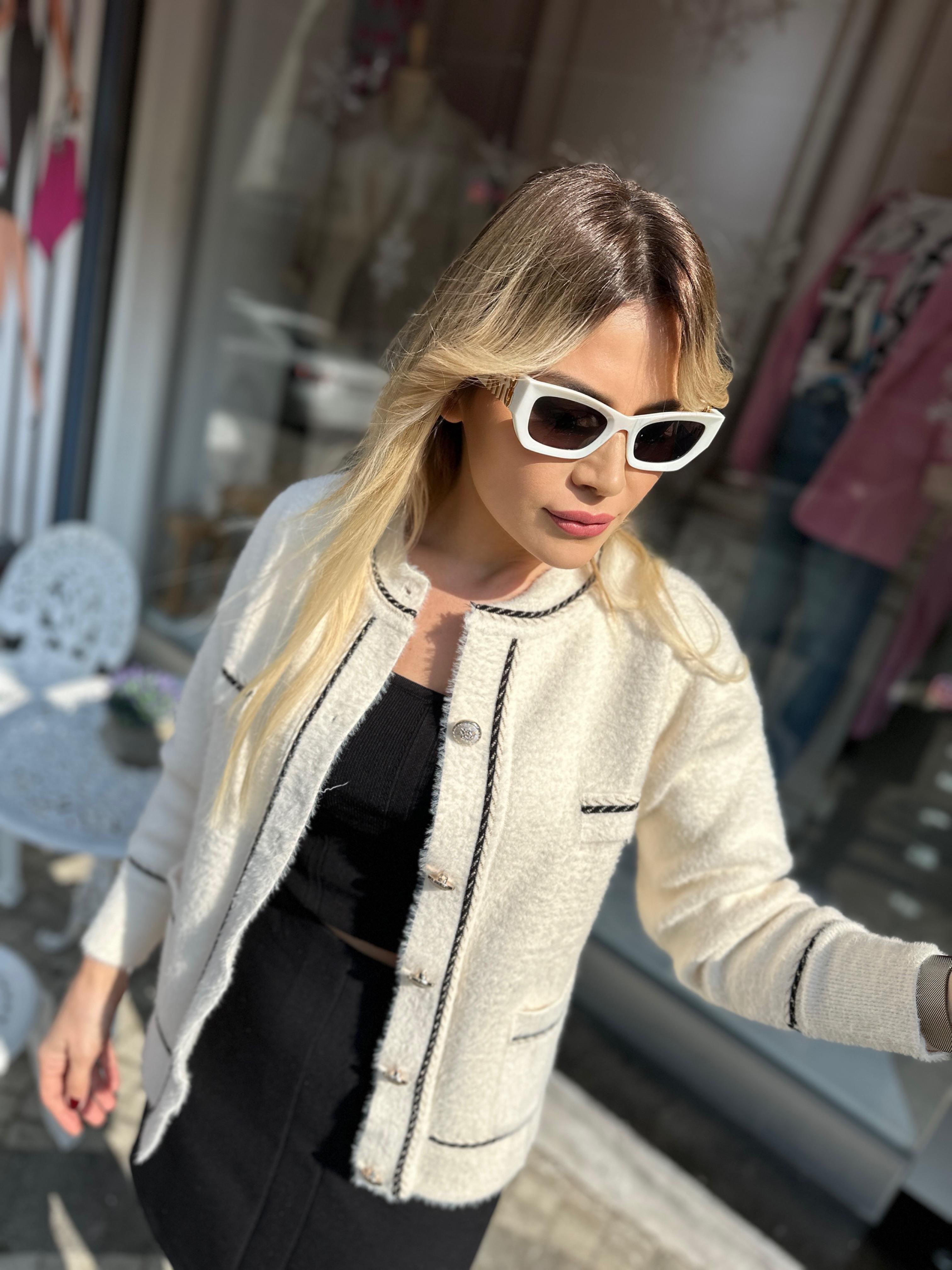 Angora Gofralı Sim Şeritli Hırka 