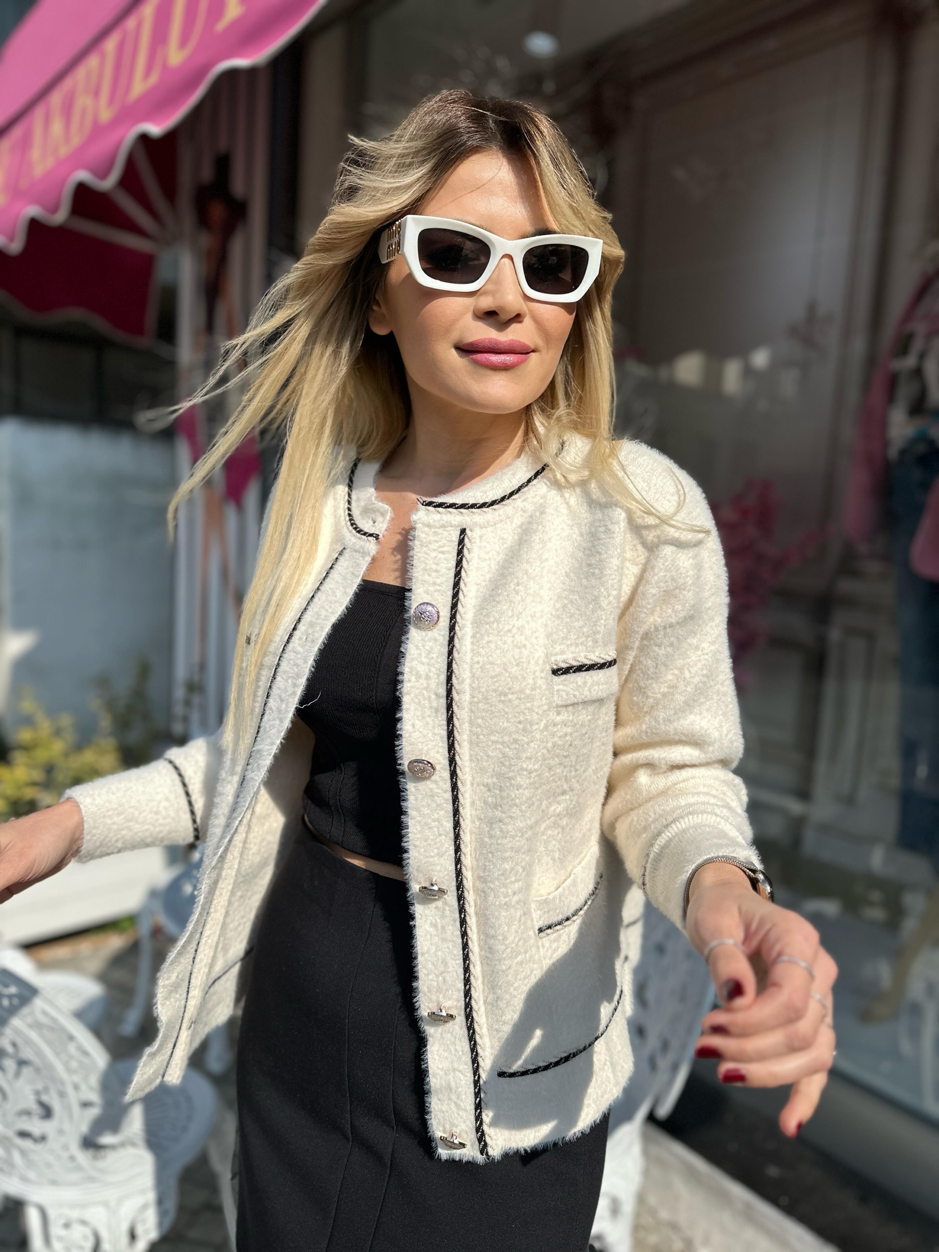 Angora Gofralı Sim Şeritli Hırka 