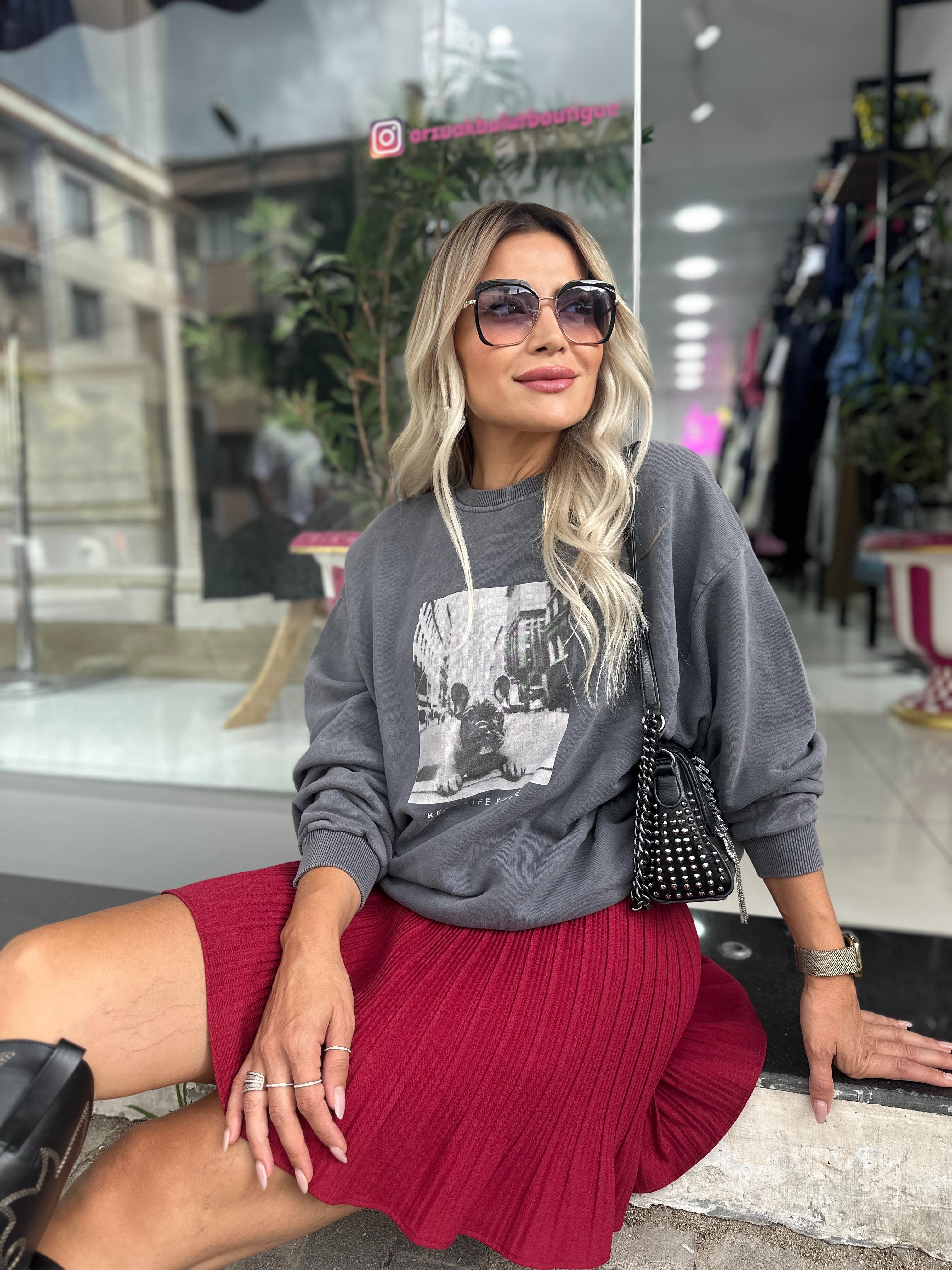 Antrasit Baskı Detay Sweatshirt