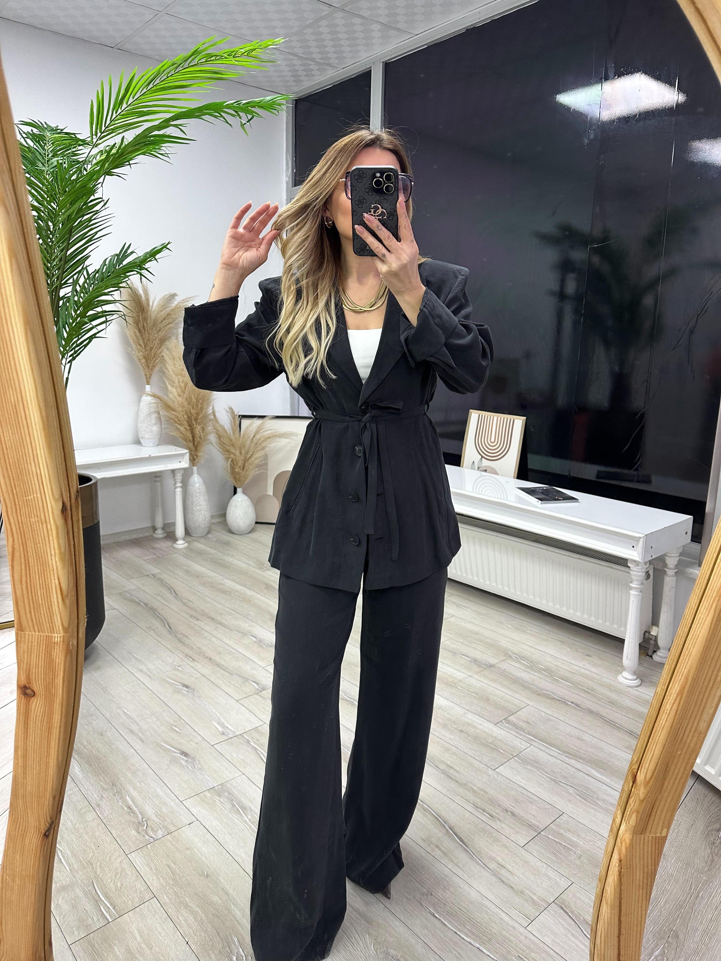 Antrasit Tensel Kumaş Blazer Pantolon Takım