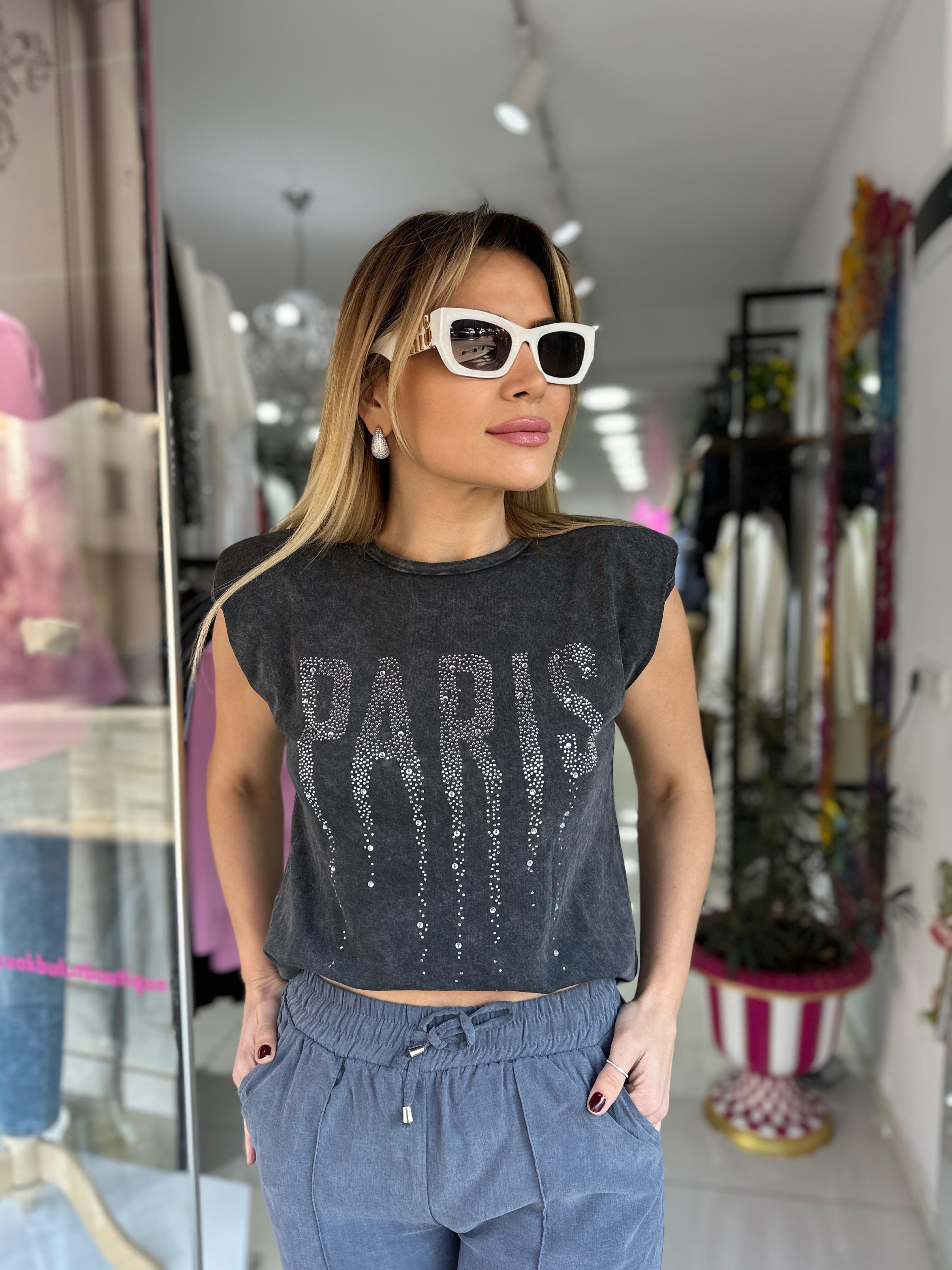 Antrasit Vatkalı Paris Tshirt