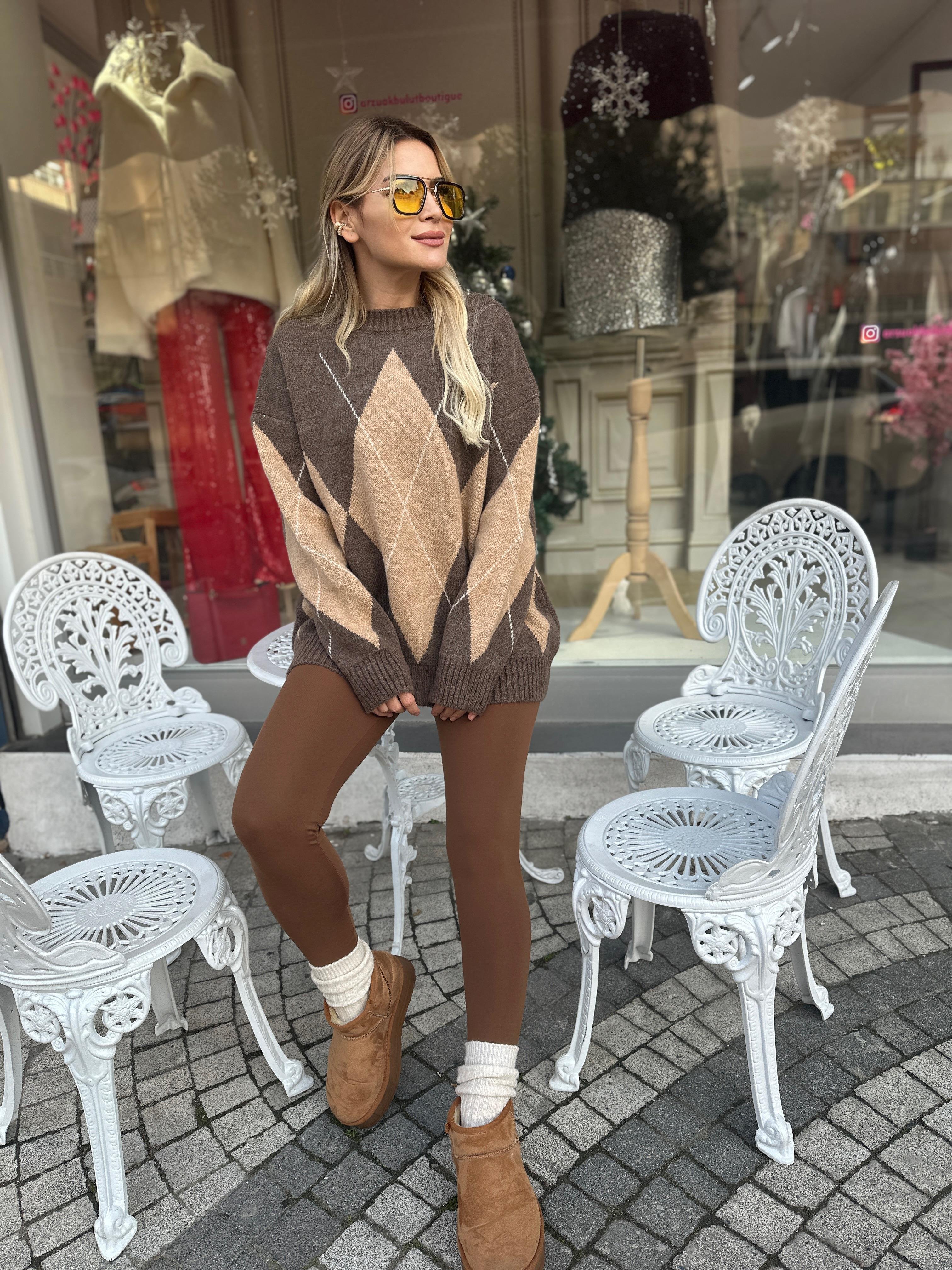 Baklava Desenli Oversize Kazak 