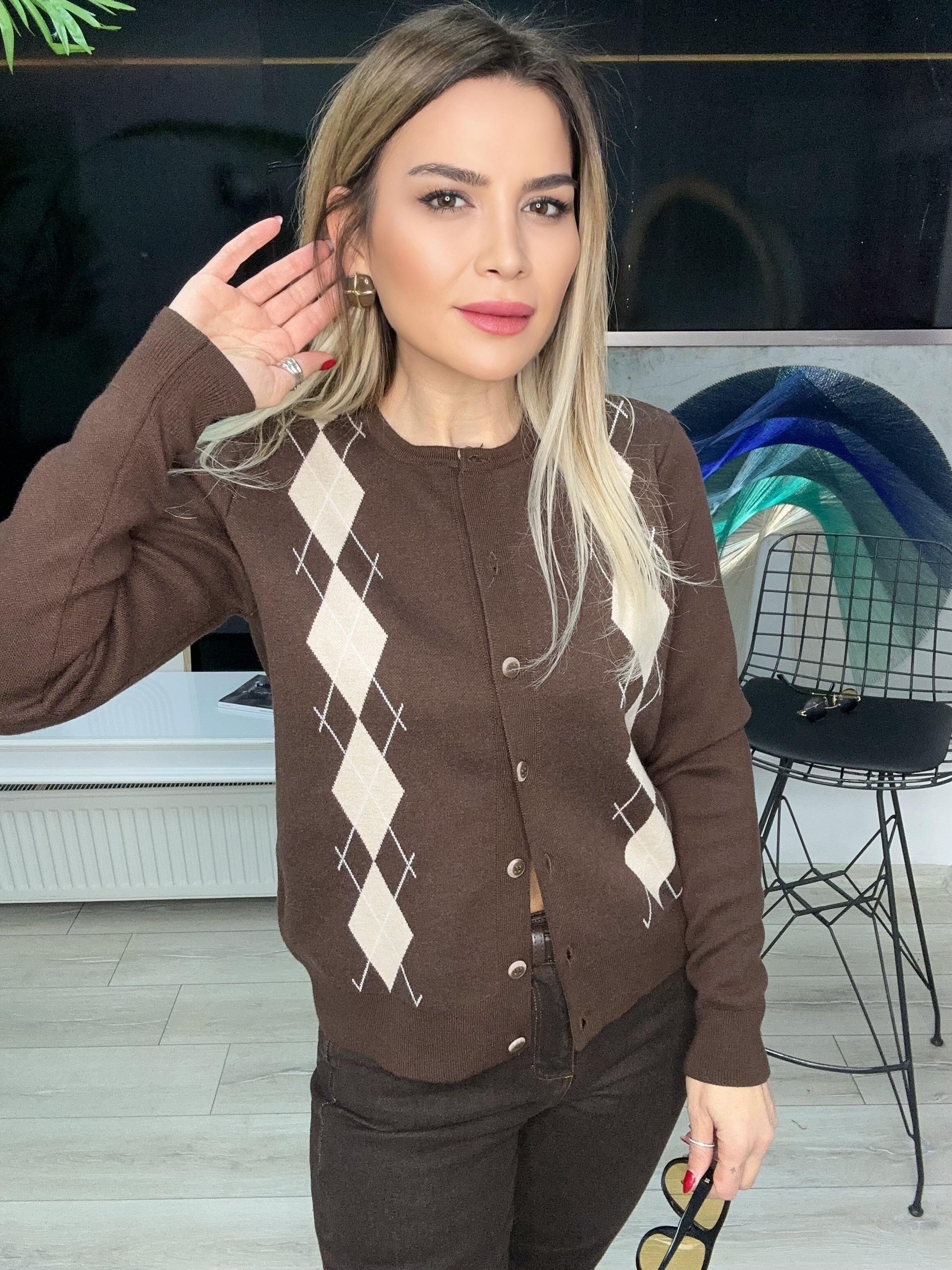 Baklava Desenli Triko Hırka 