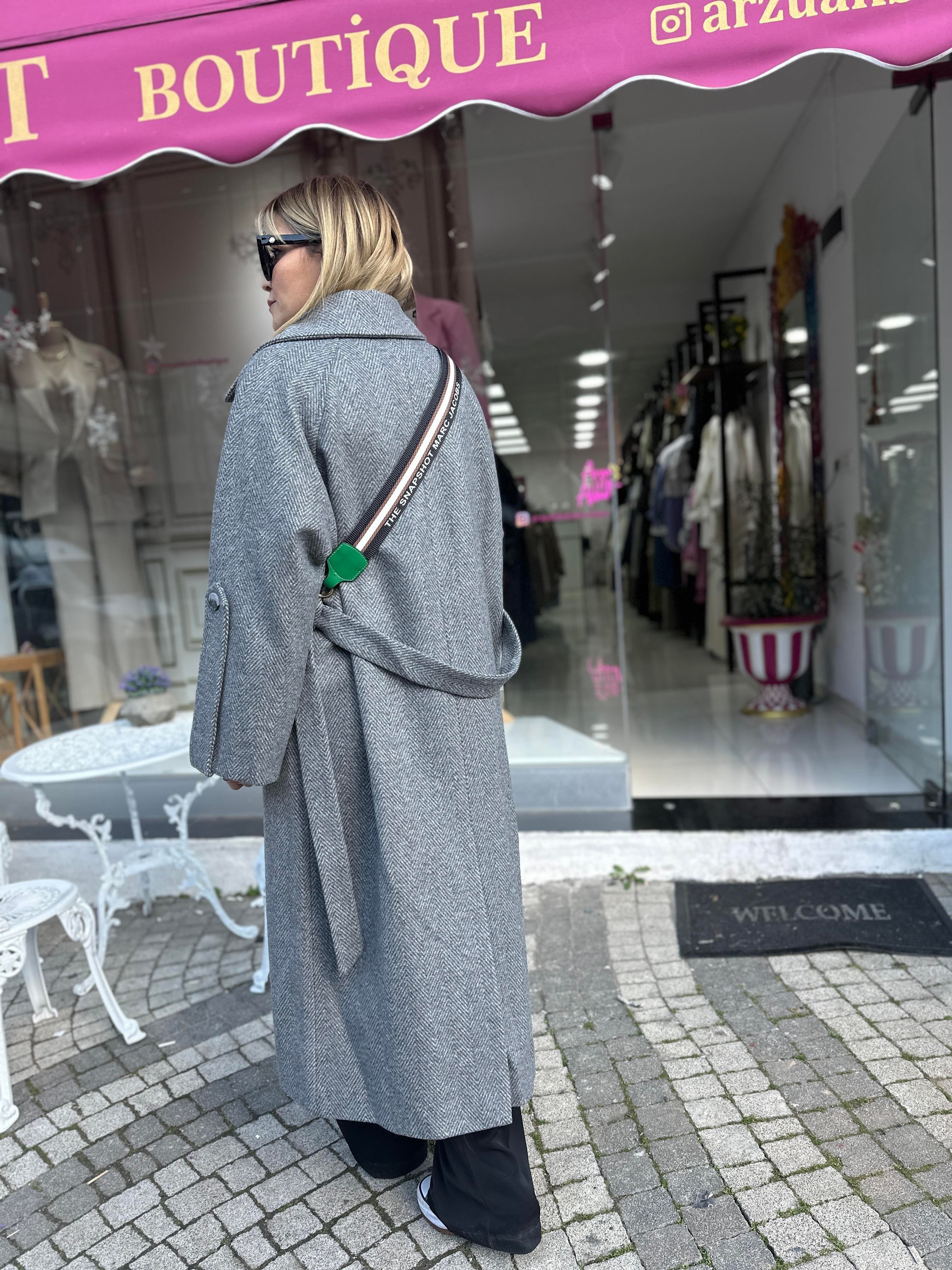 Bej Desenli Oversize Kaban