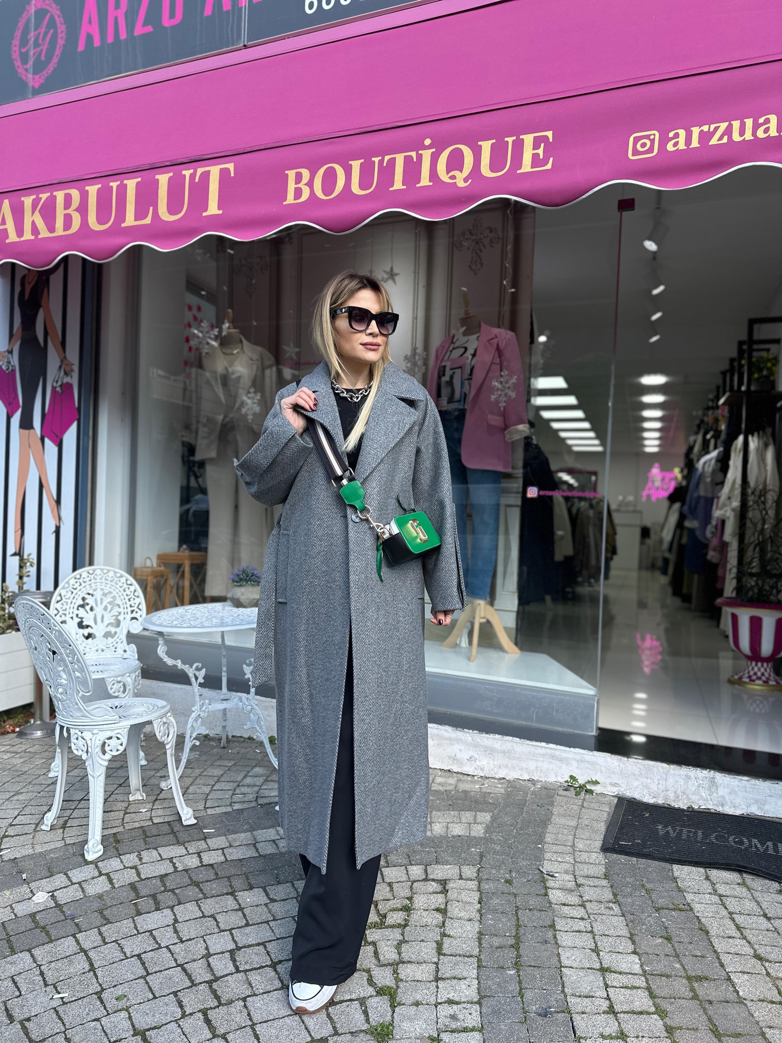 Bej Desenli Oversize Kaban