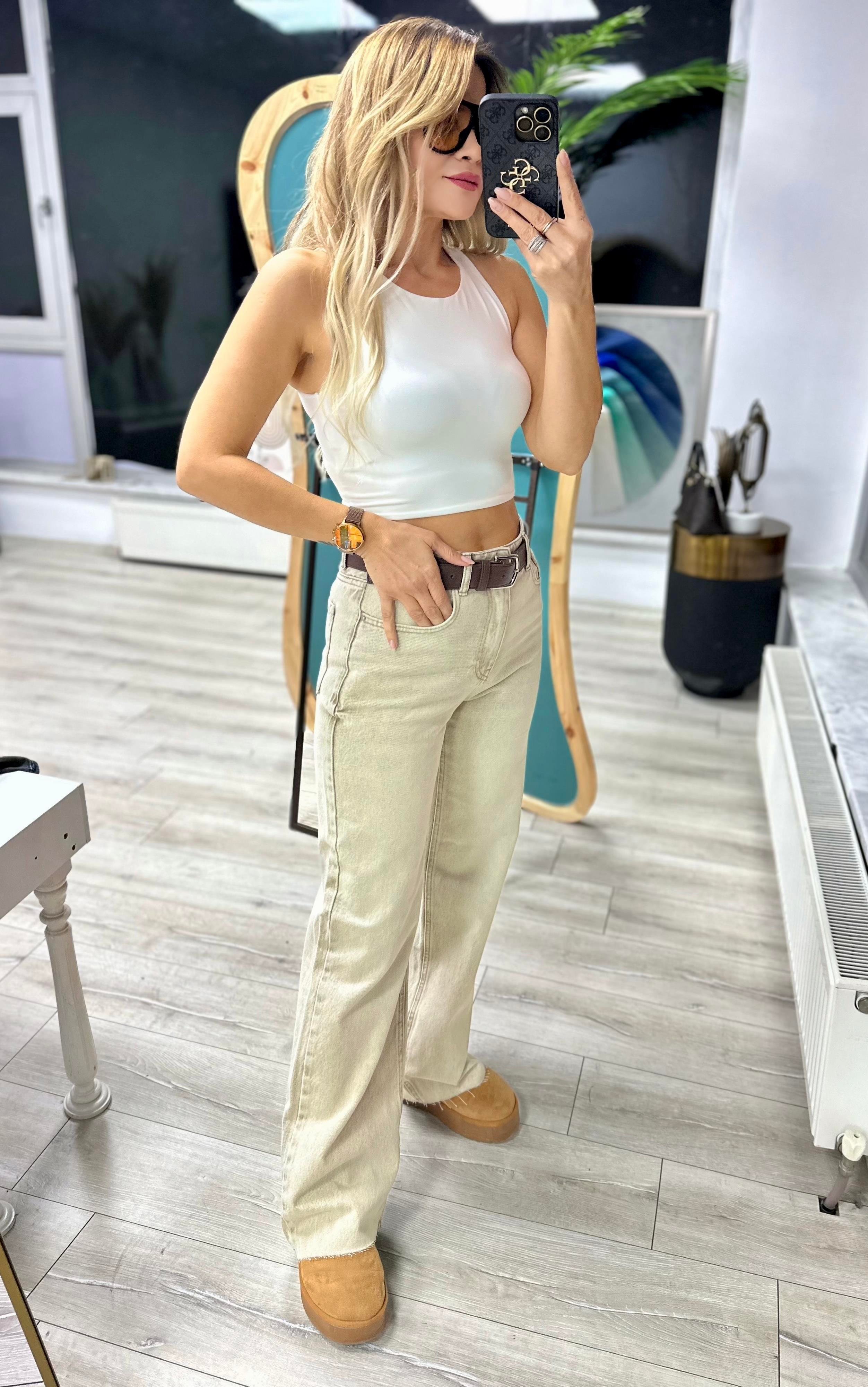 Bej Wide Leg Jean