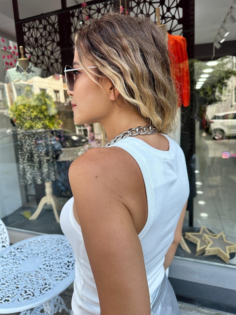 Beyaz Çelik Örme Triko 