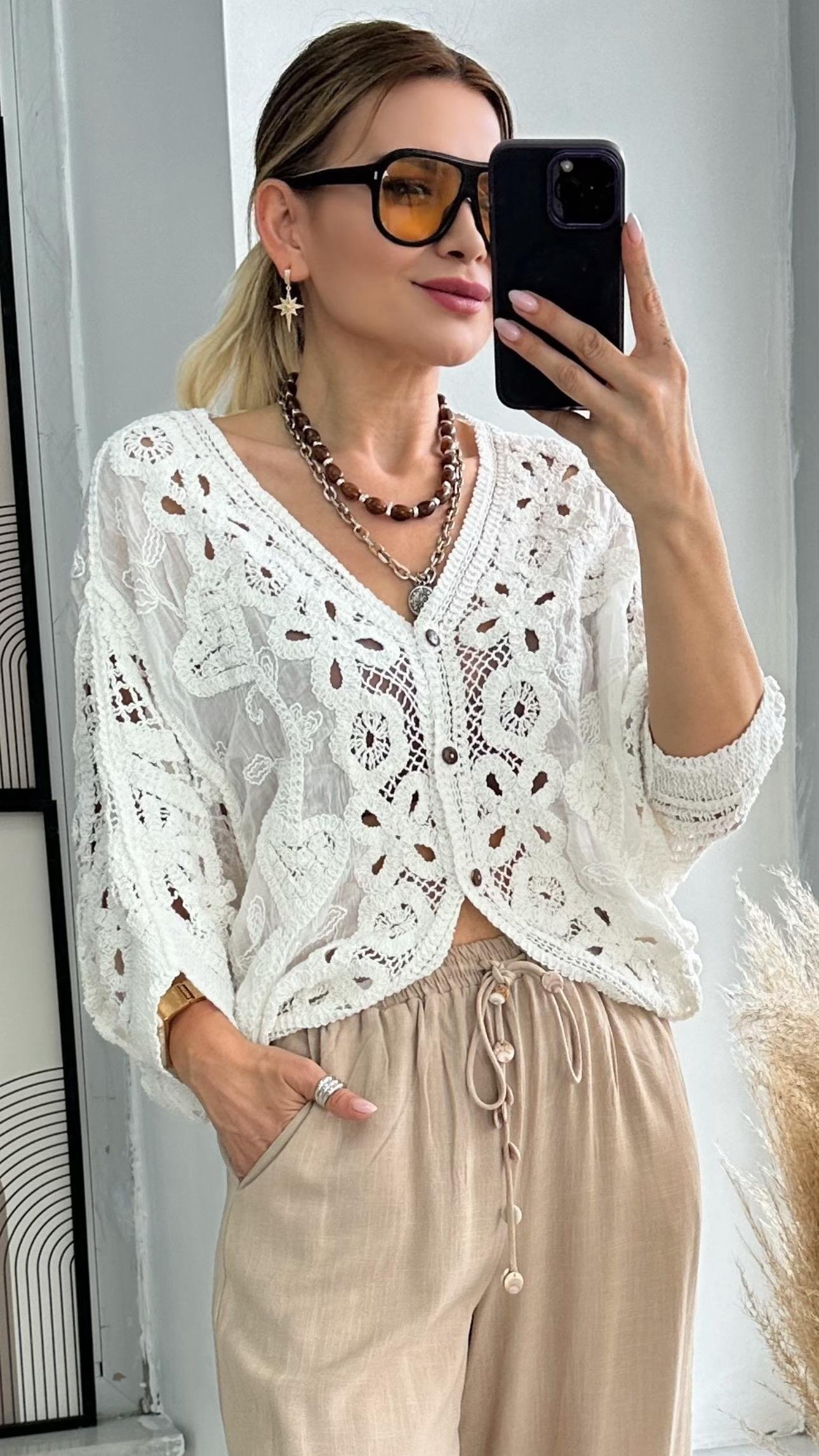 Beyaz Fisto Dantel Detaylı Kimono 