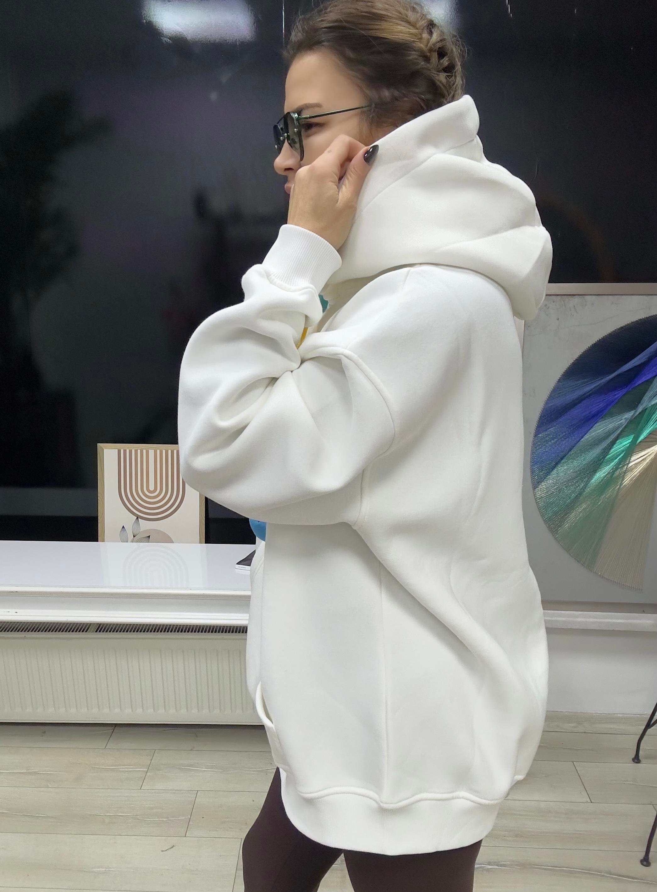Beyaz Şardonlu Kapüşonlu Sweat