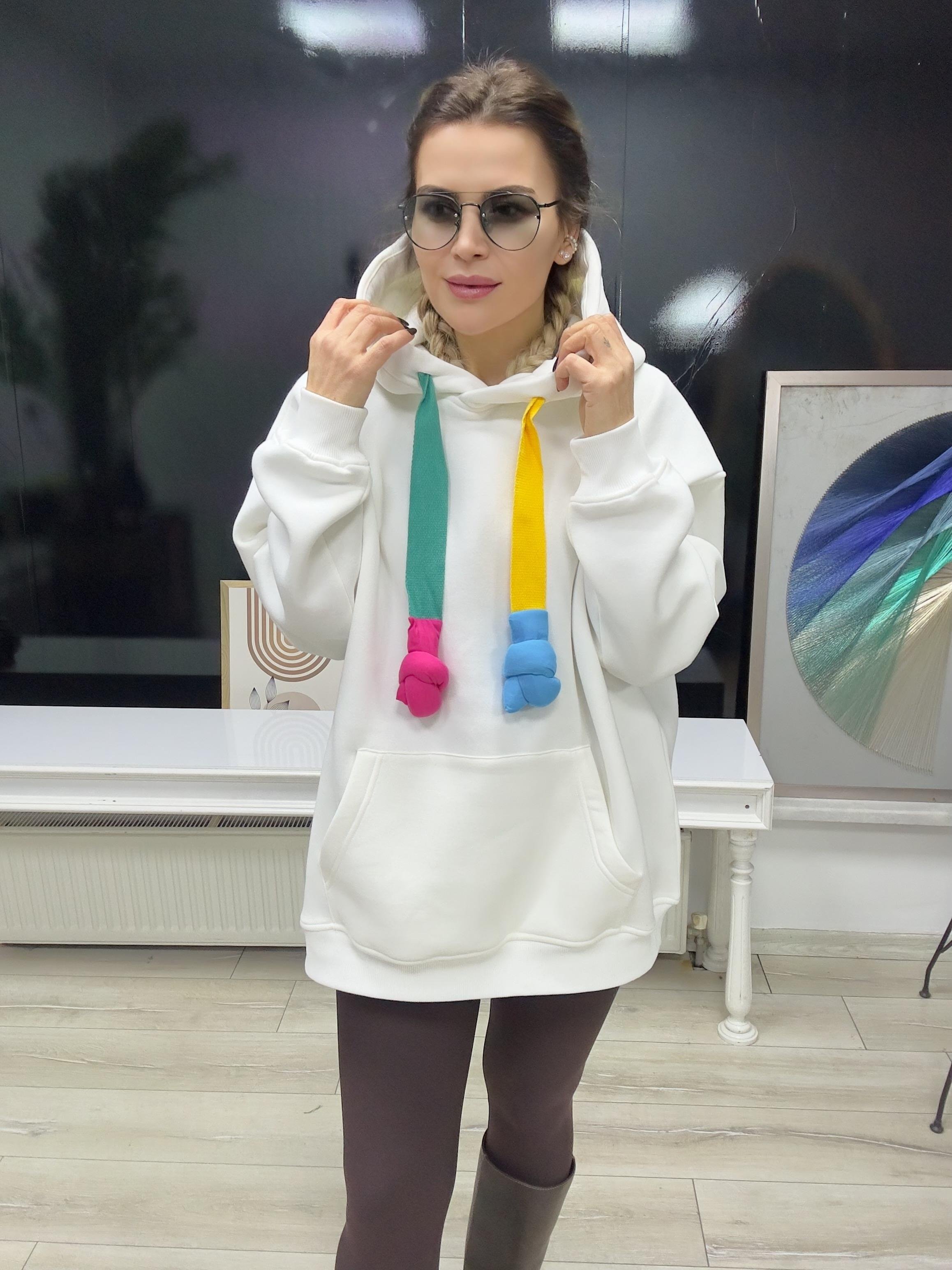 Beyaz Şardonlu Kapüşonlu Sweat