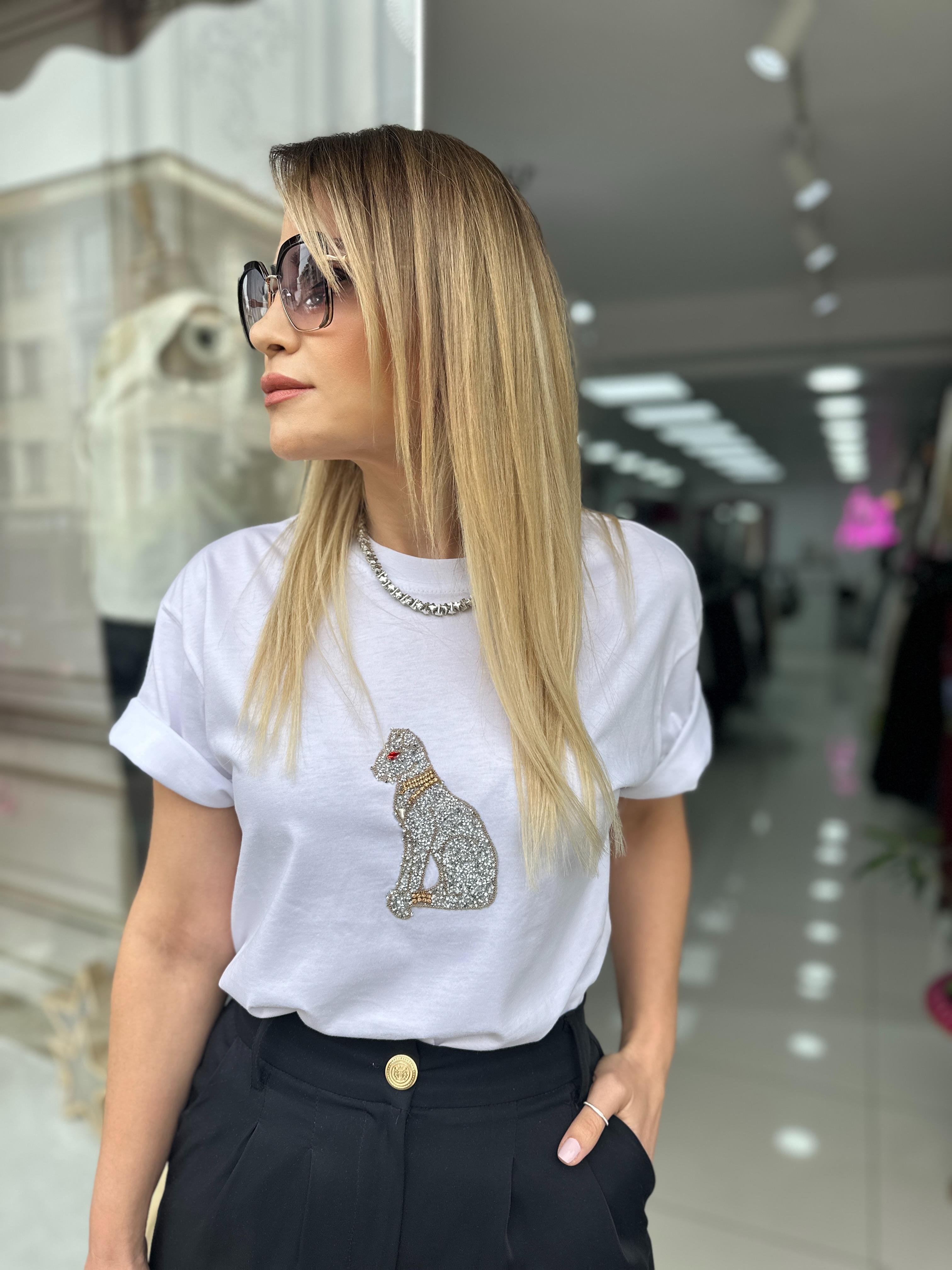 Beyaz Taş Detay Tshirt