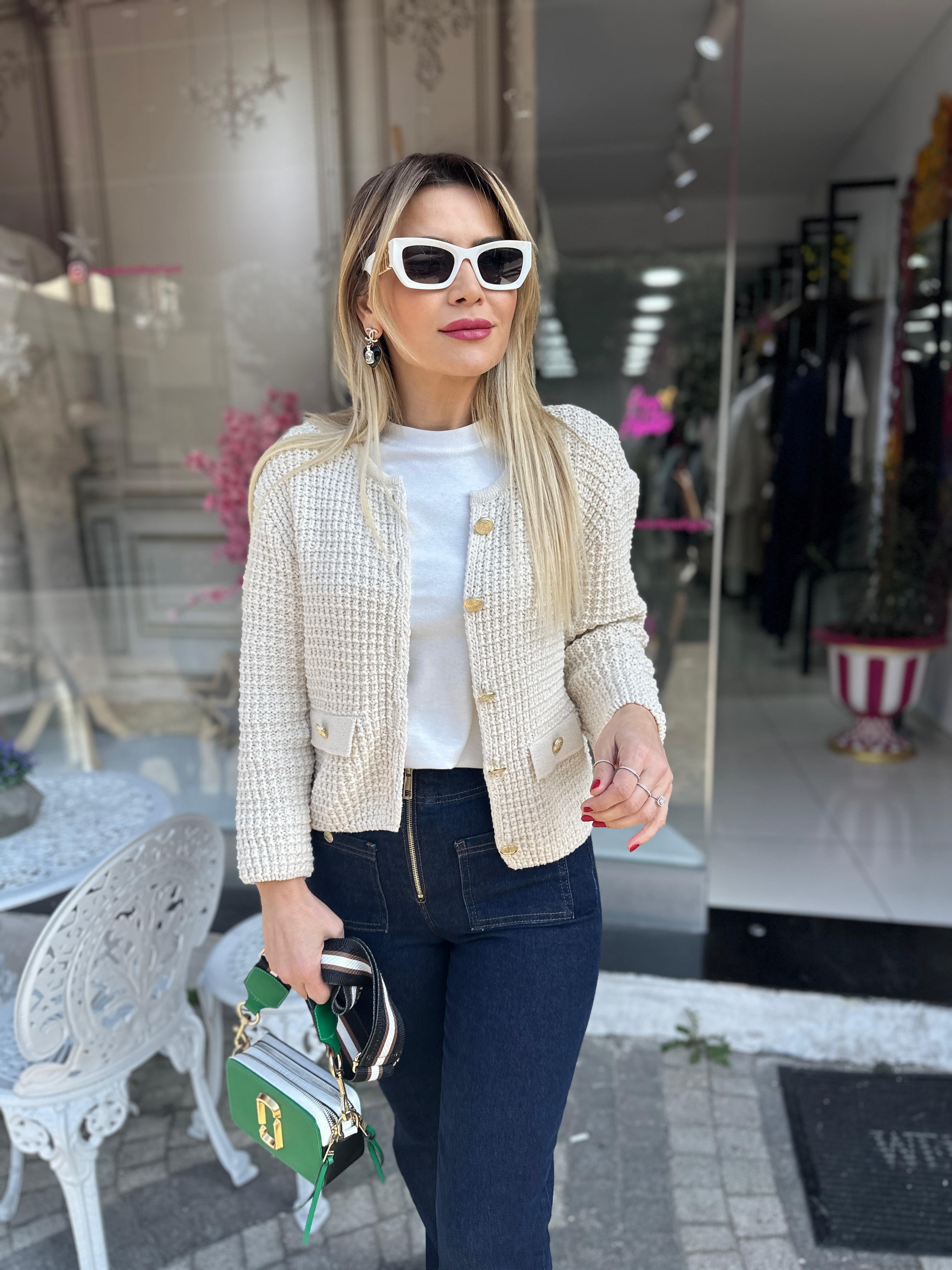Bisiklet Yaka Dore Düğmeli Triko Hırka