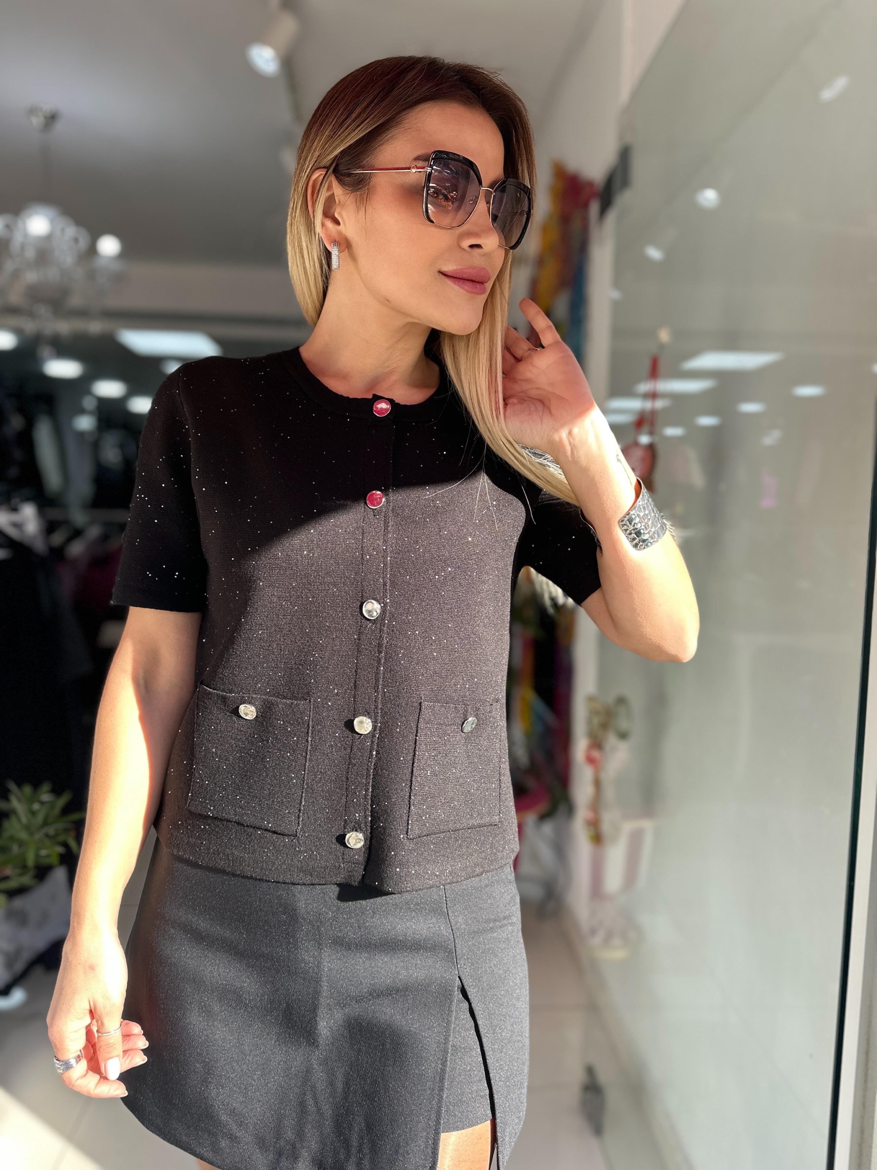 Bisiklet Yaka Pullu Düğmeli Cepli Triko Hırka 