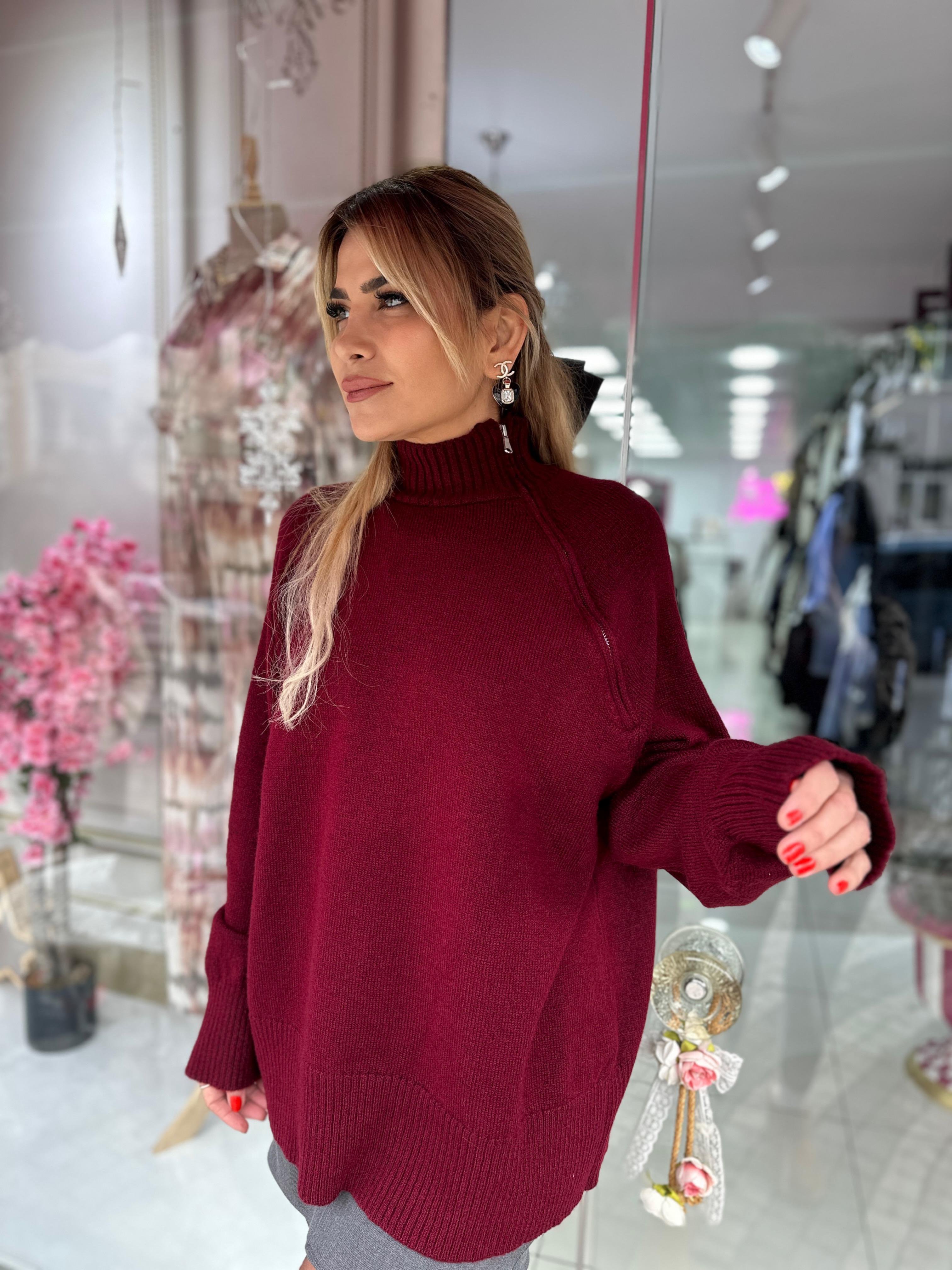Bordo Fermuar Detay Kazak