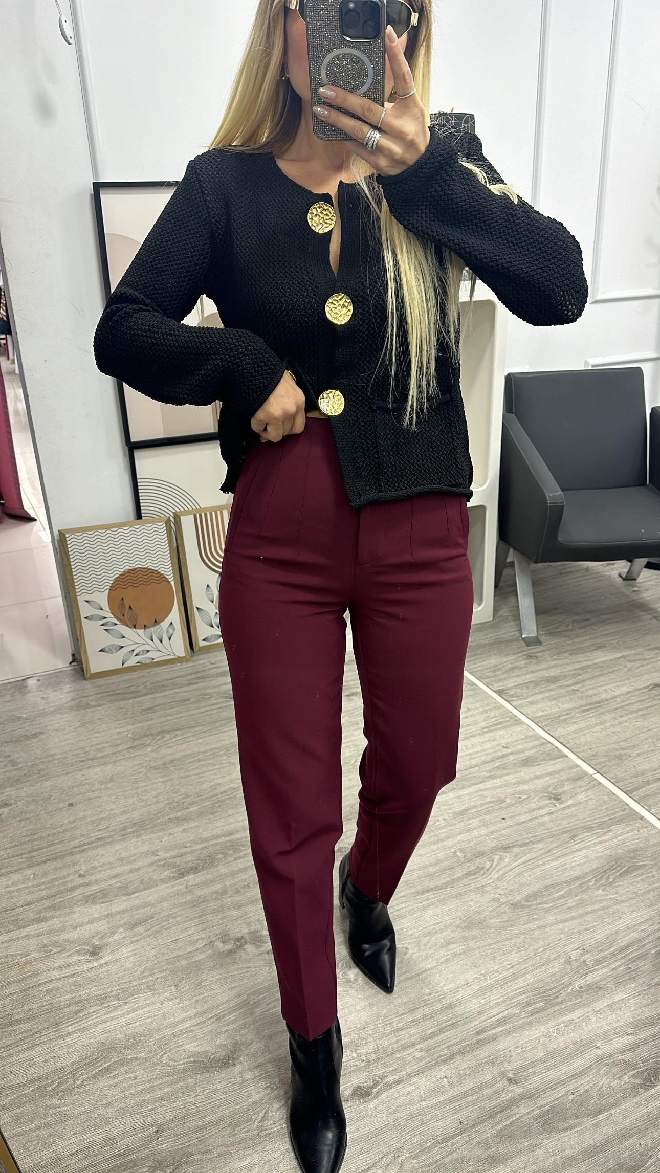 Bordo Filetolu Pantolon 