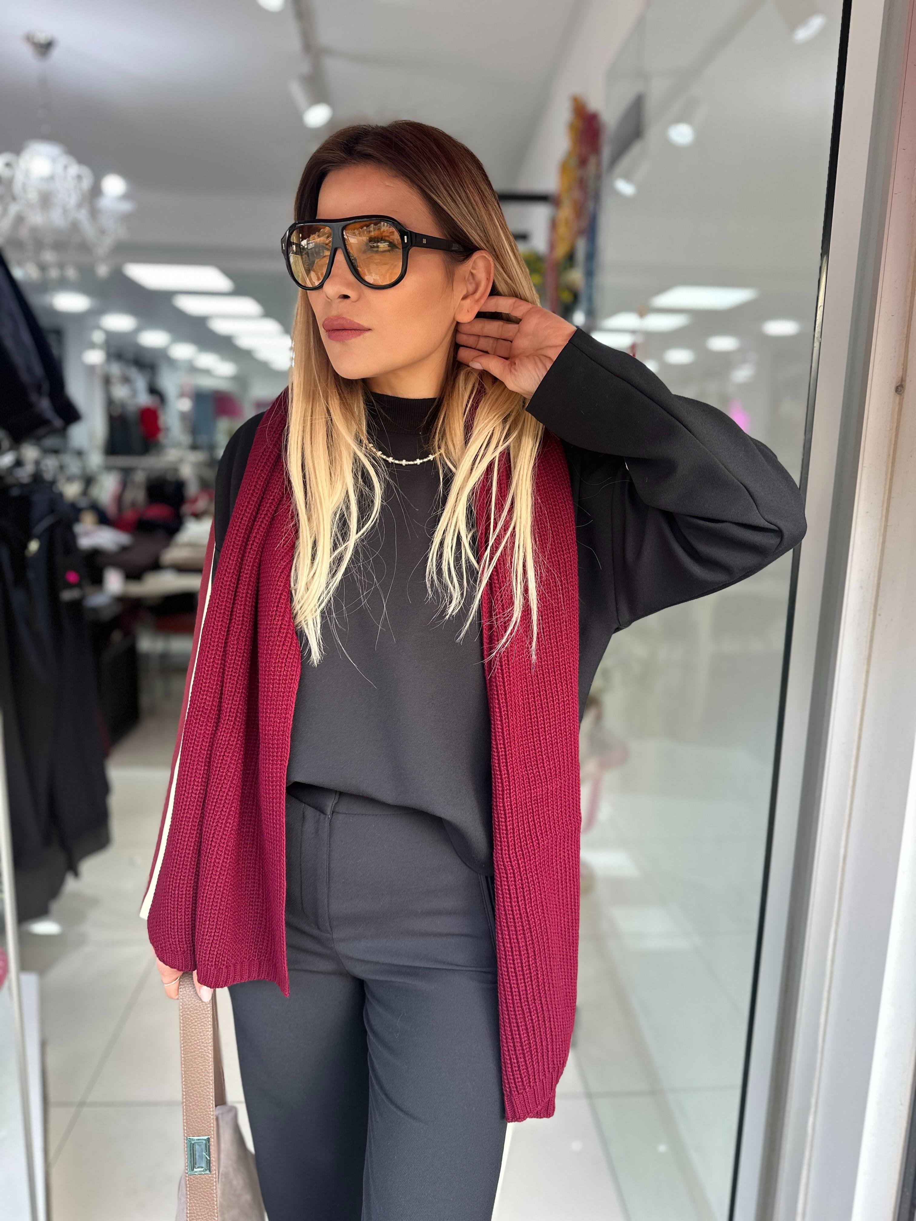 Bordo Krem Şeritli Takım 