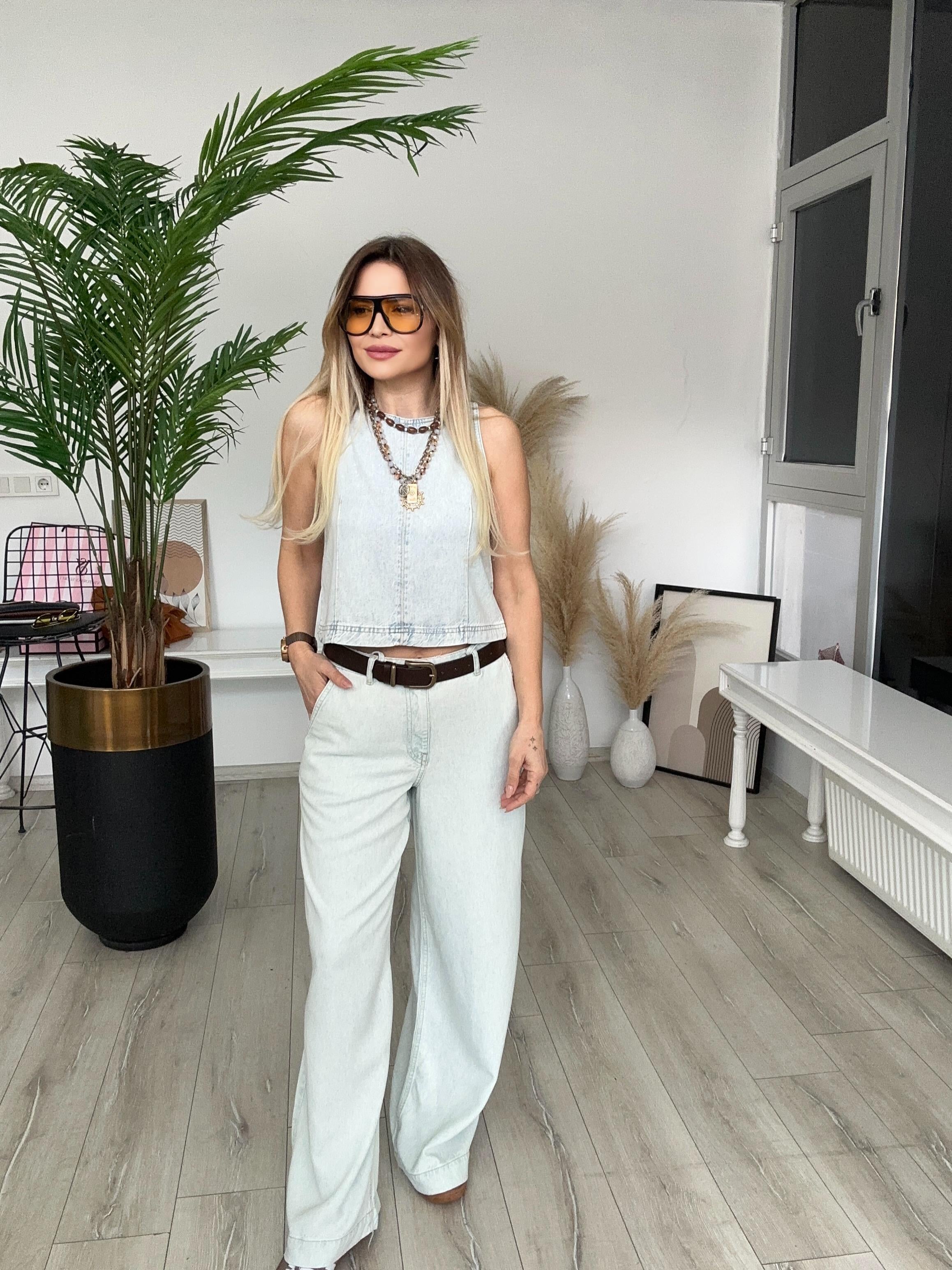 Buz Mavisi Tensel Denim İkili Takım