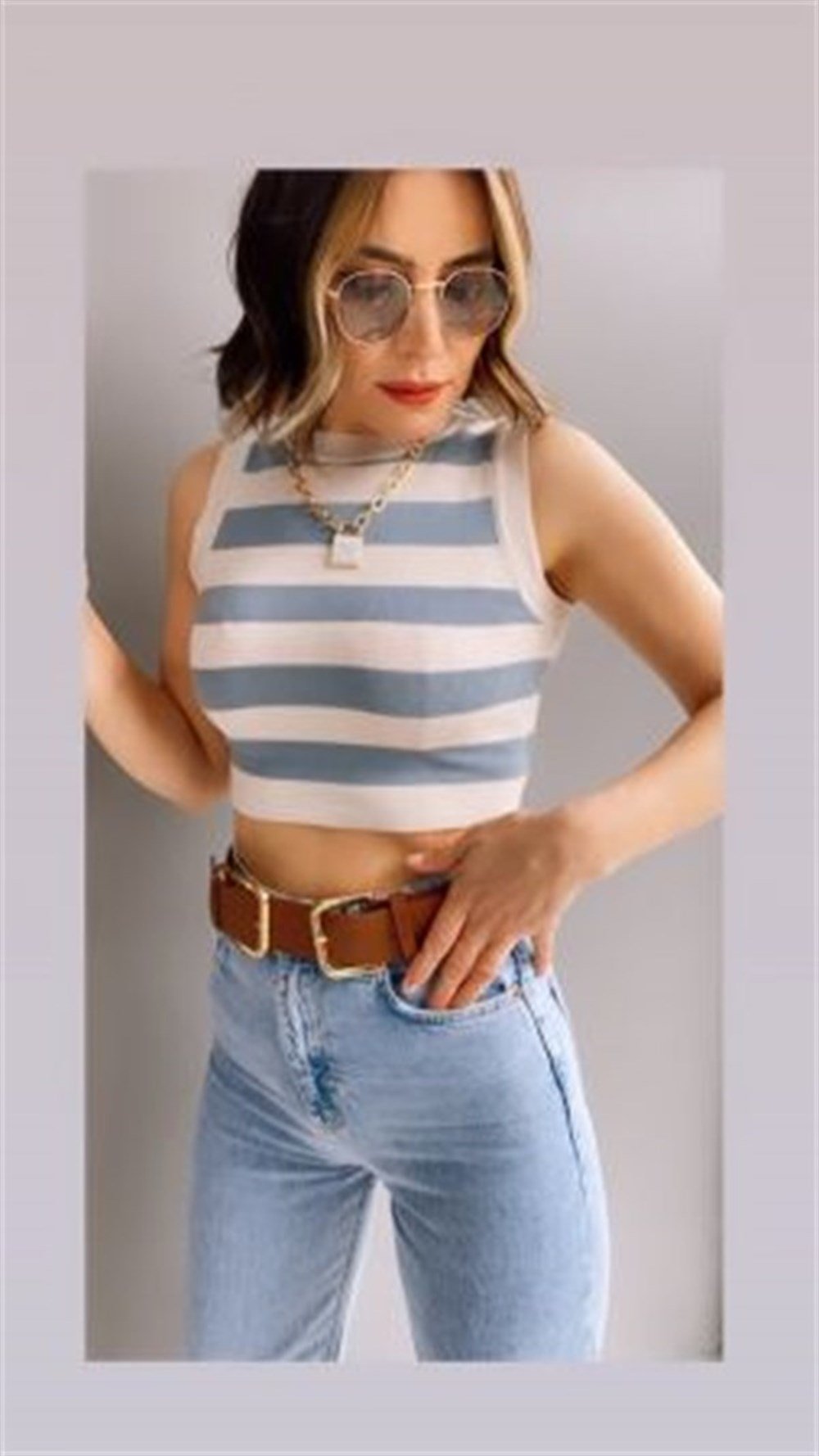 ÇİZLİGİ İNCE CROP TOP 