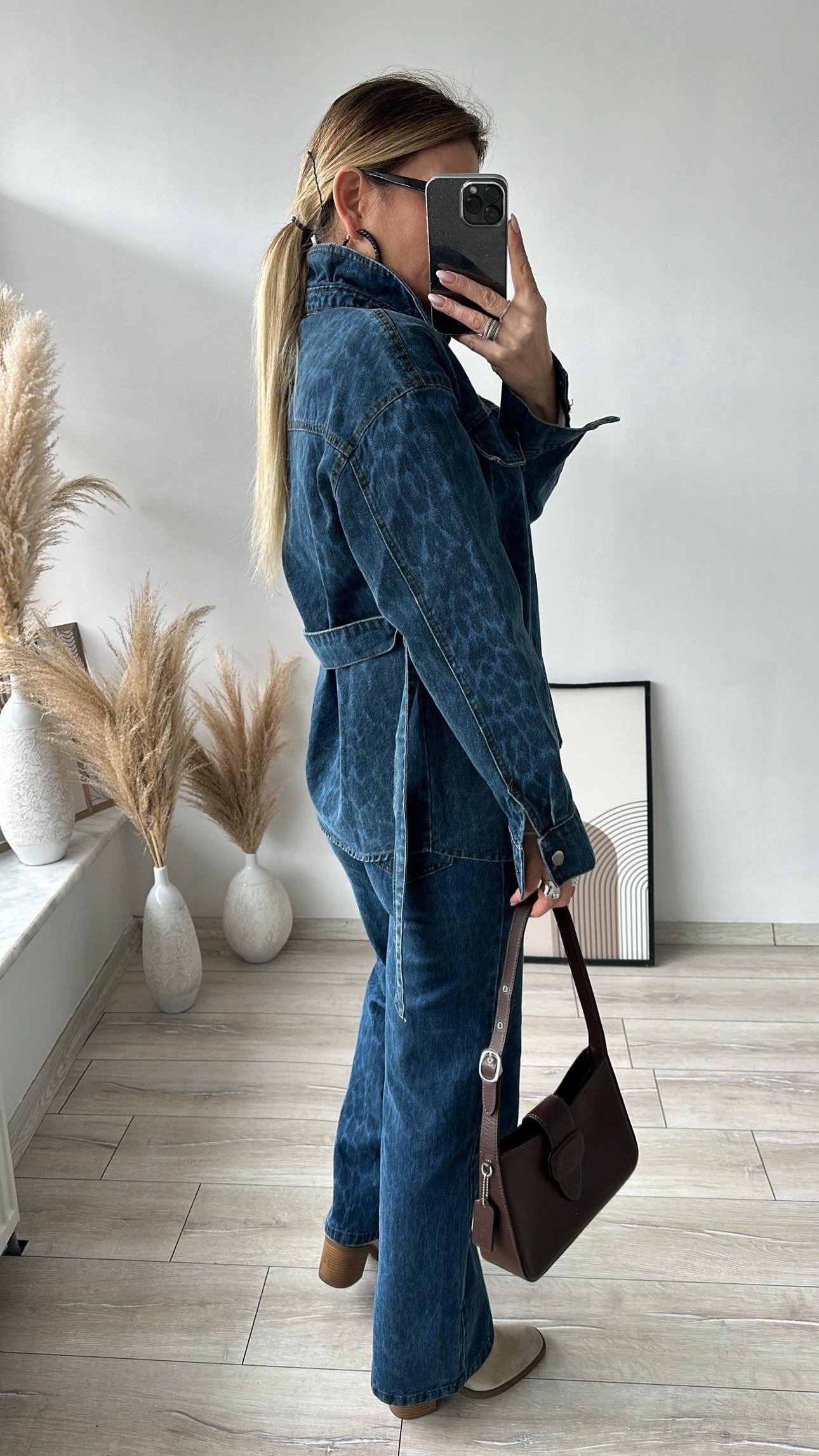 Denim Leopar Desenli Kot Ceket 