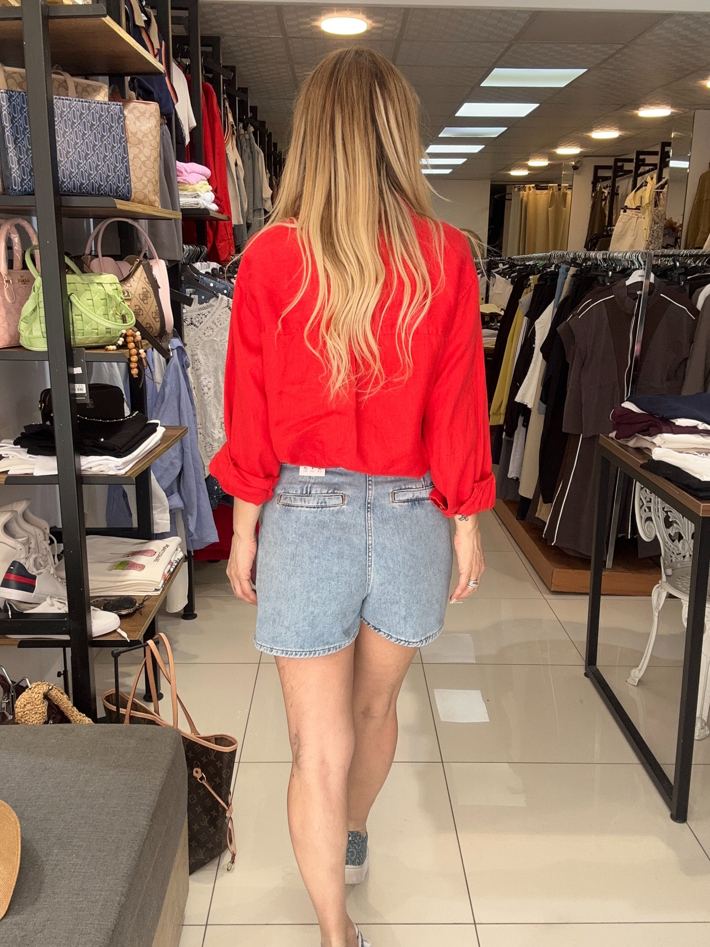 Denim Toka Detaylı Şort-Etek