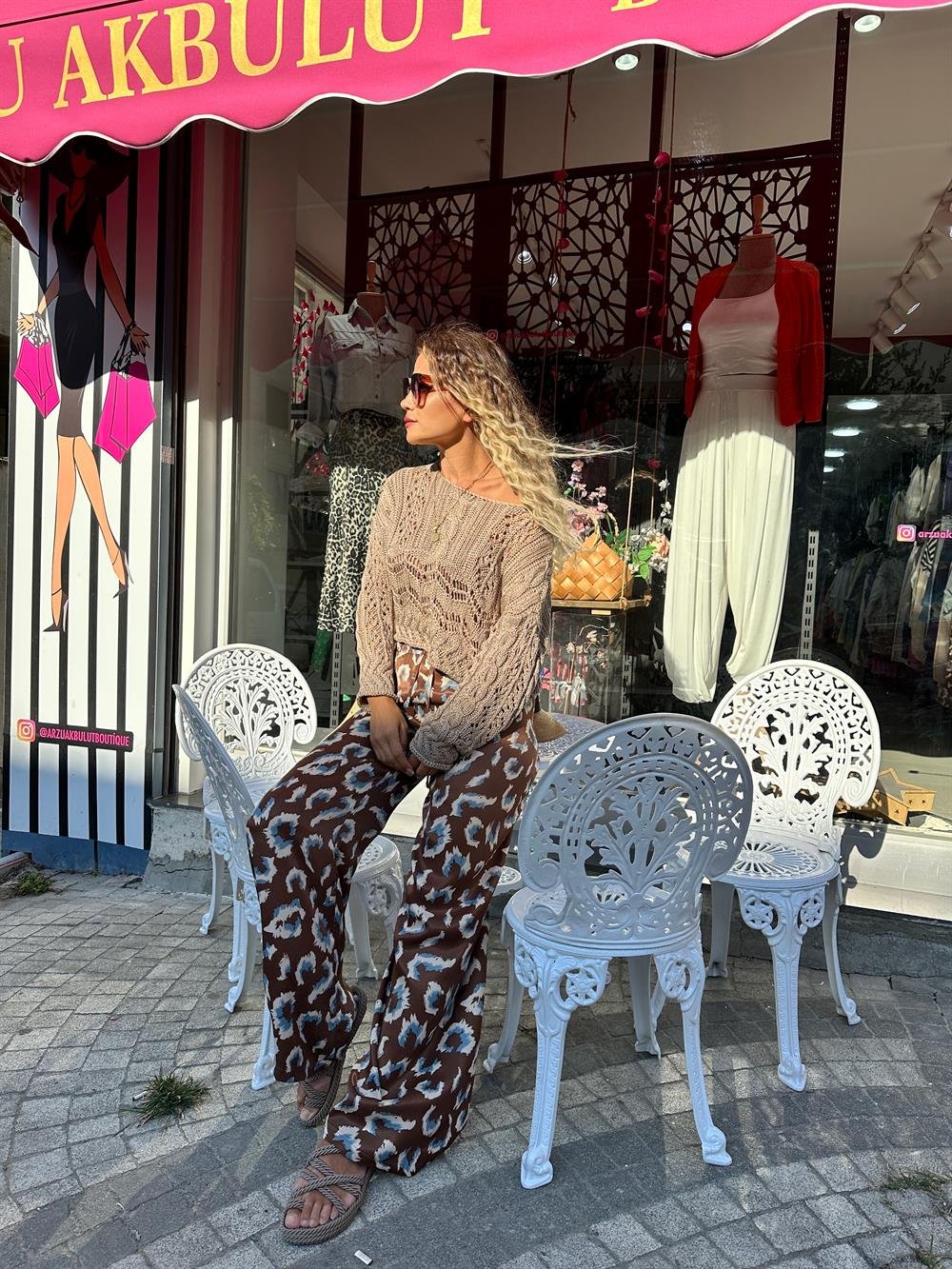 Desenli Bol Paça Pantolon 