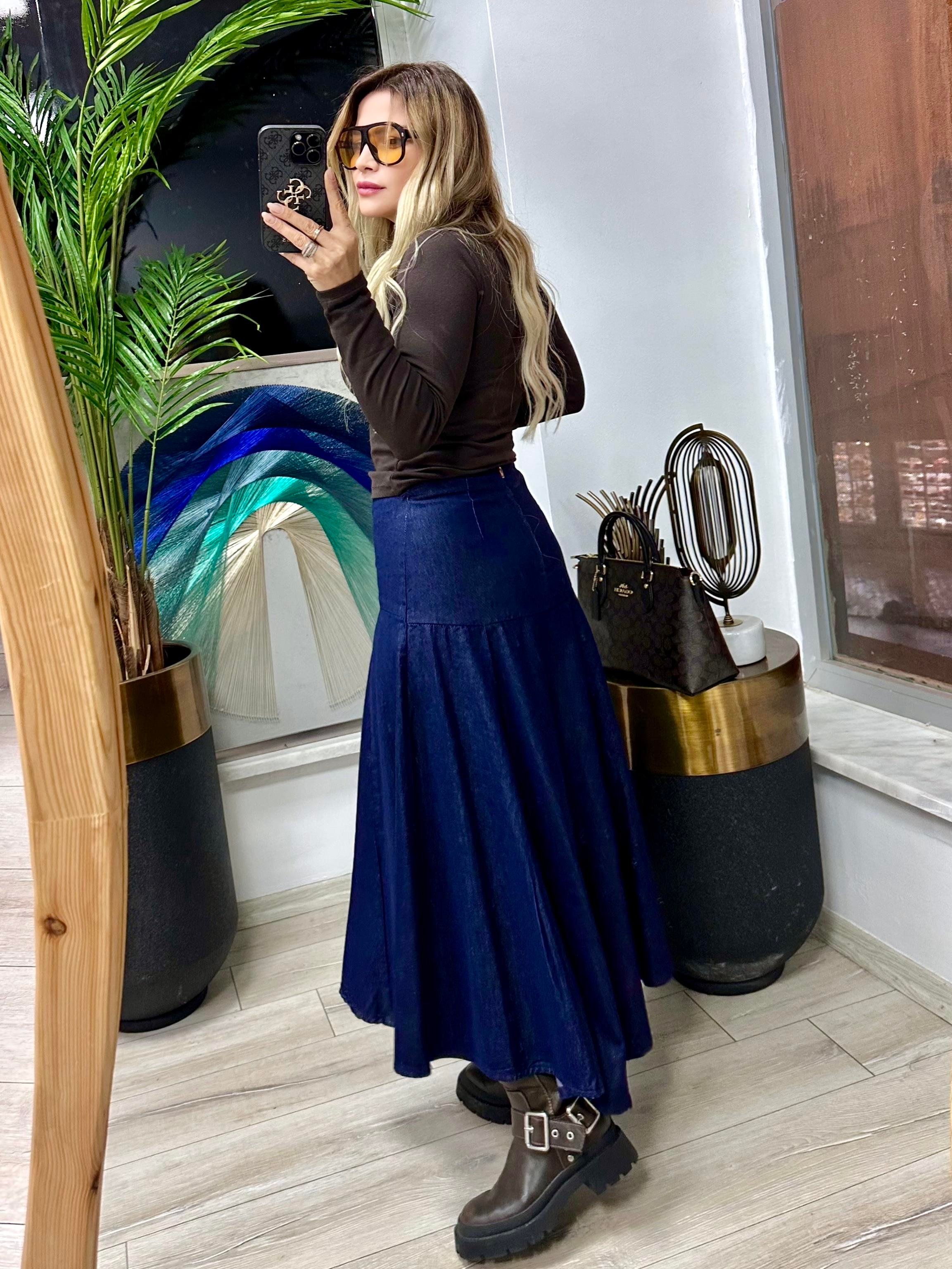 DLV Lacivert Denim Etek 