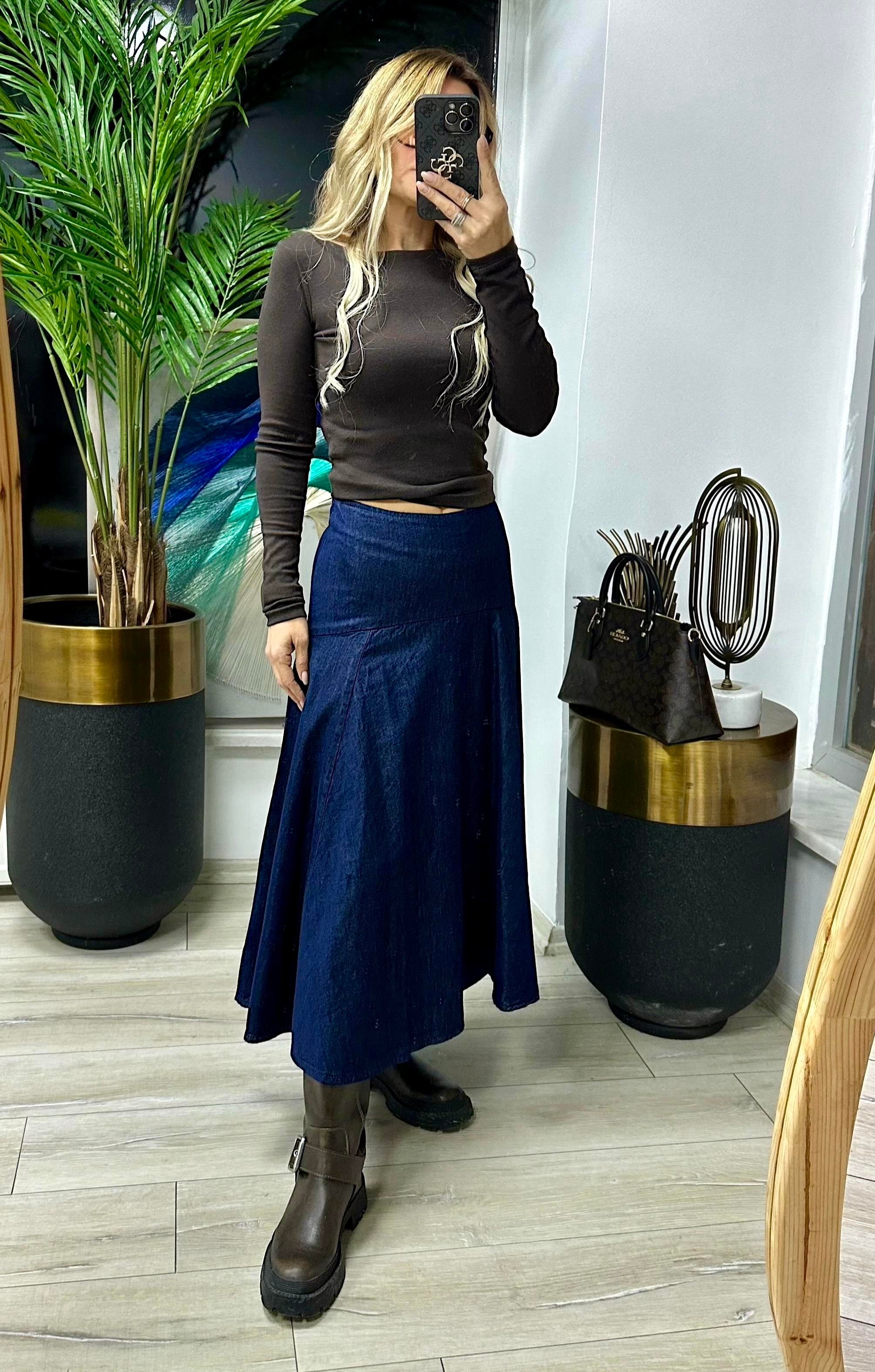 DLV Lacivert Denim Etek 