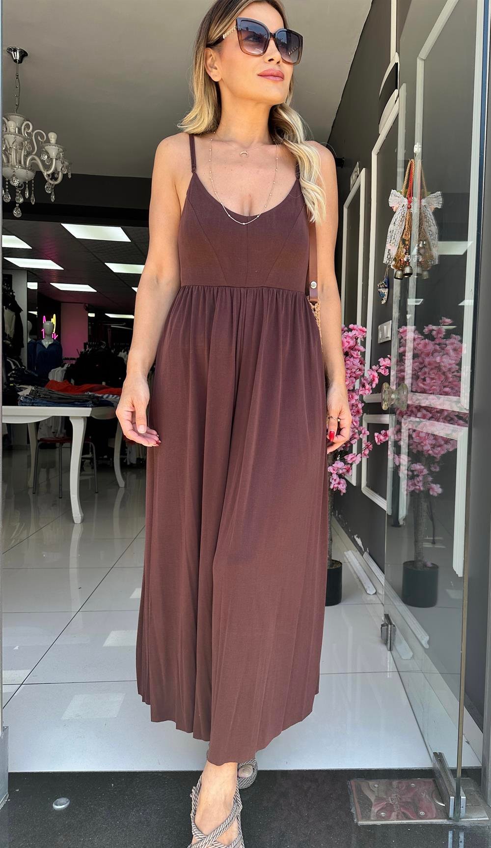 DLV Modal  Askılı Bol Paça Tulum 