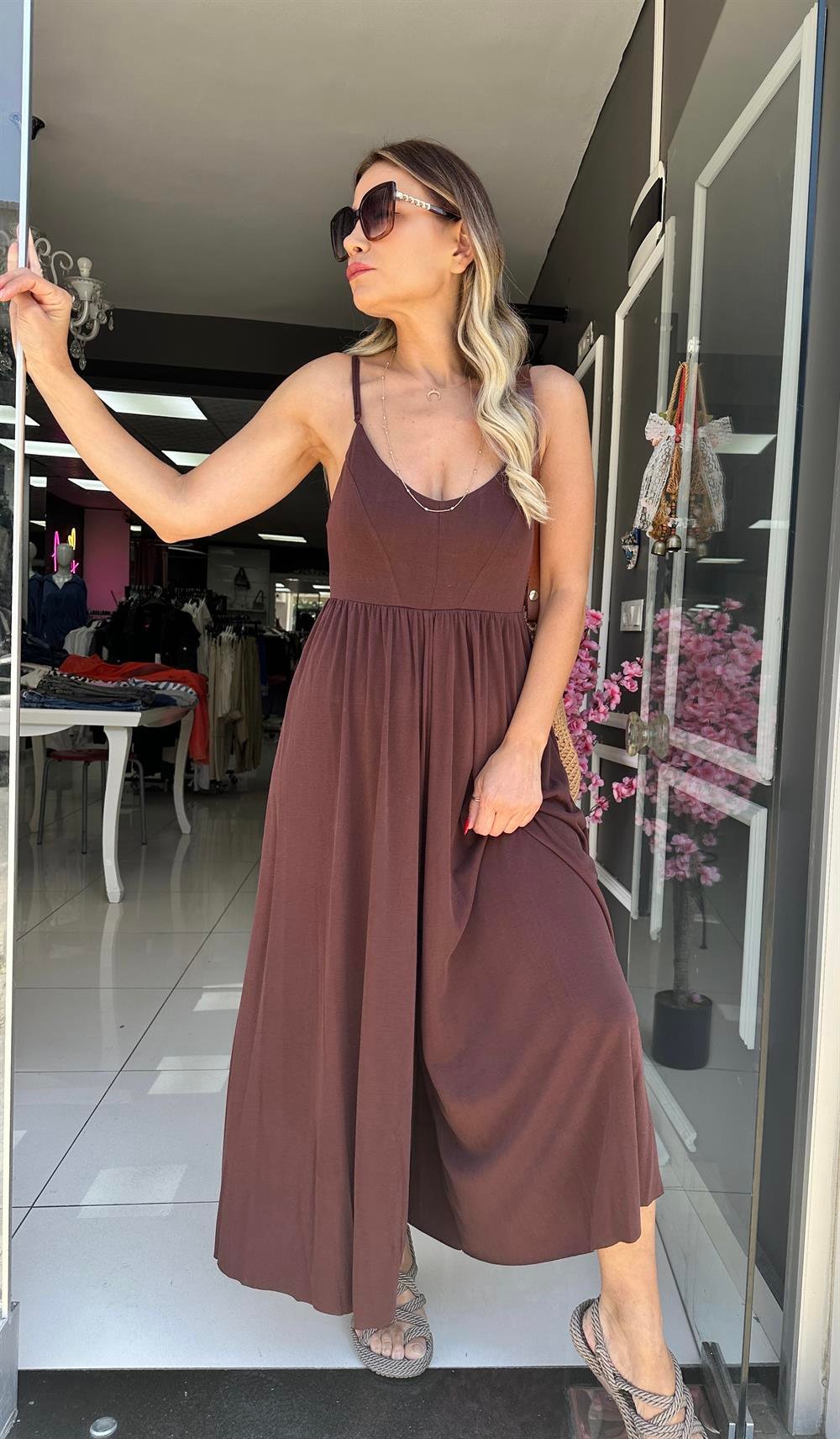 DLV Modal  Askılı Bol Paça Tulum 