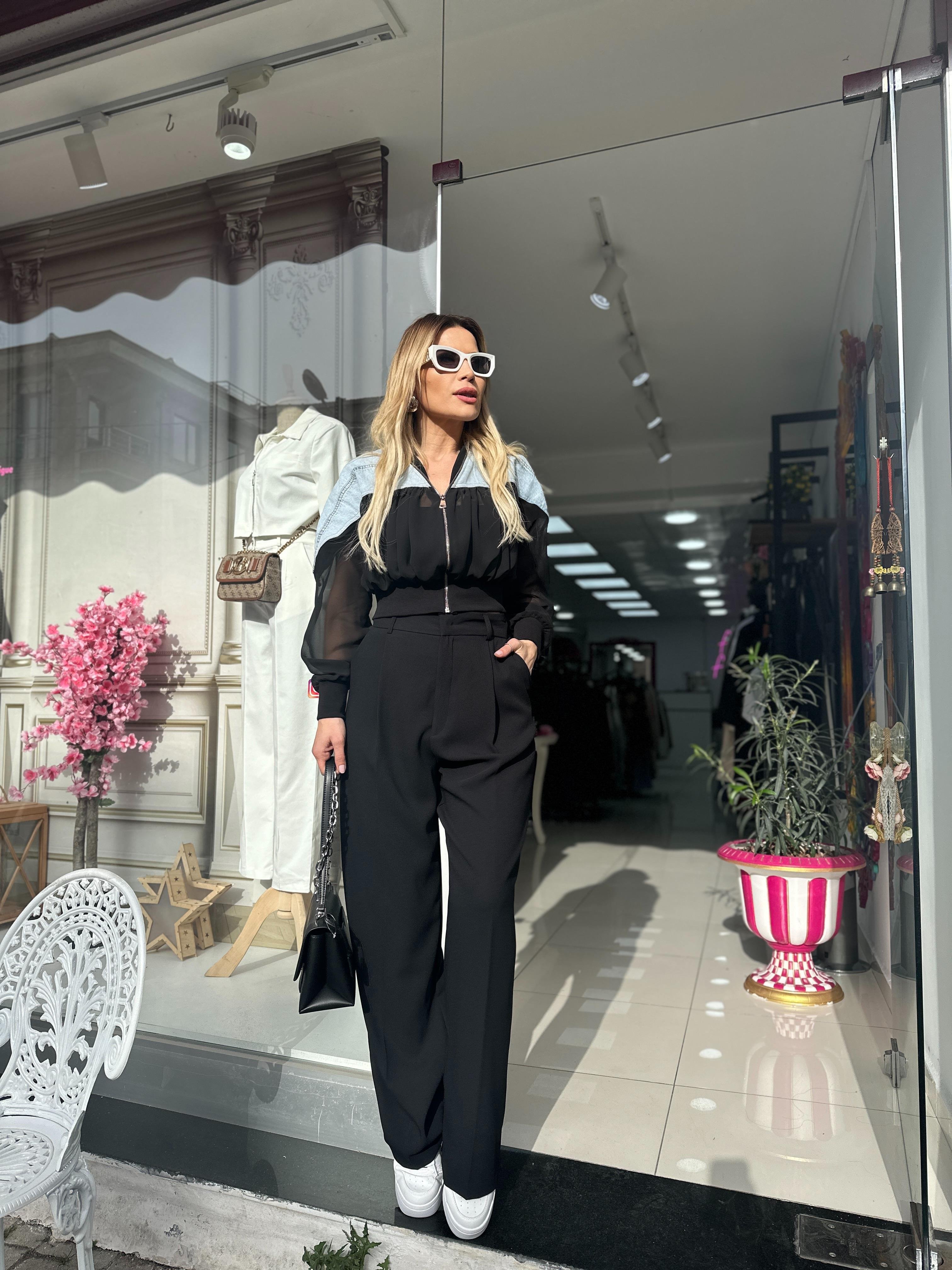 DLV Siyah Krep Kumaş Palazzo Pantolon