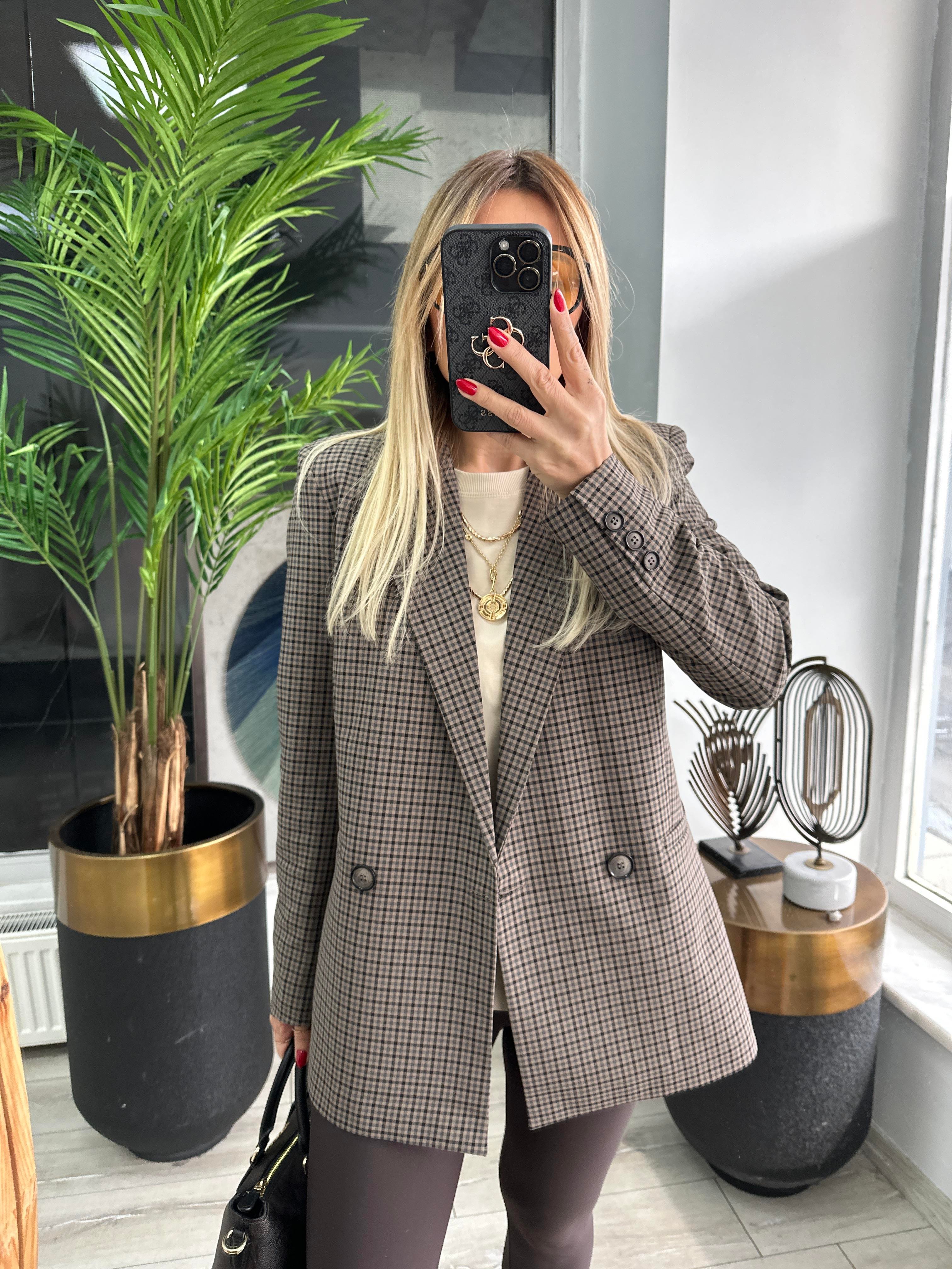 Ekose Desenli Blazer Ceket