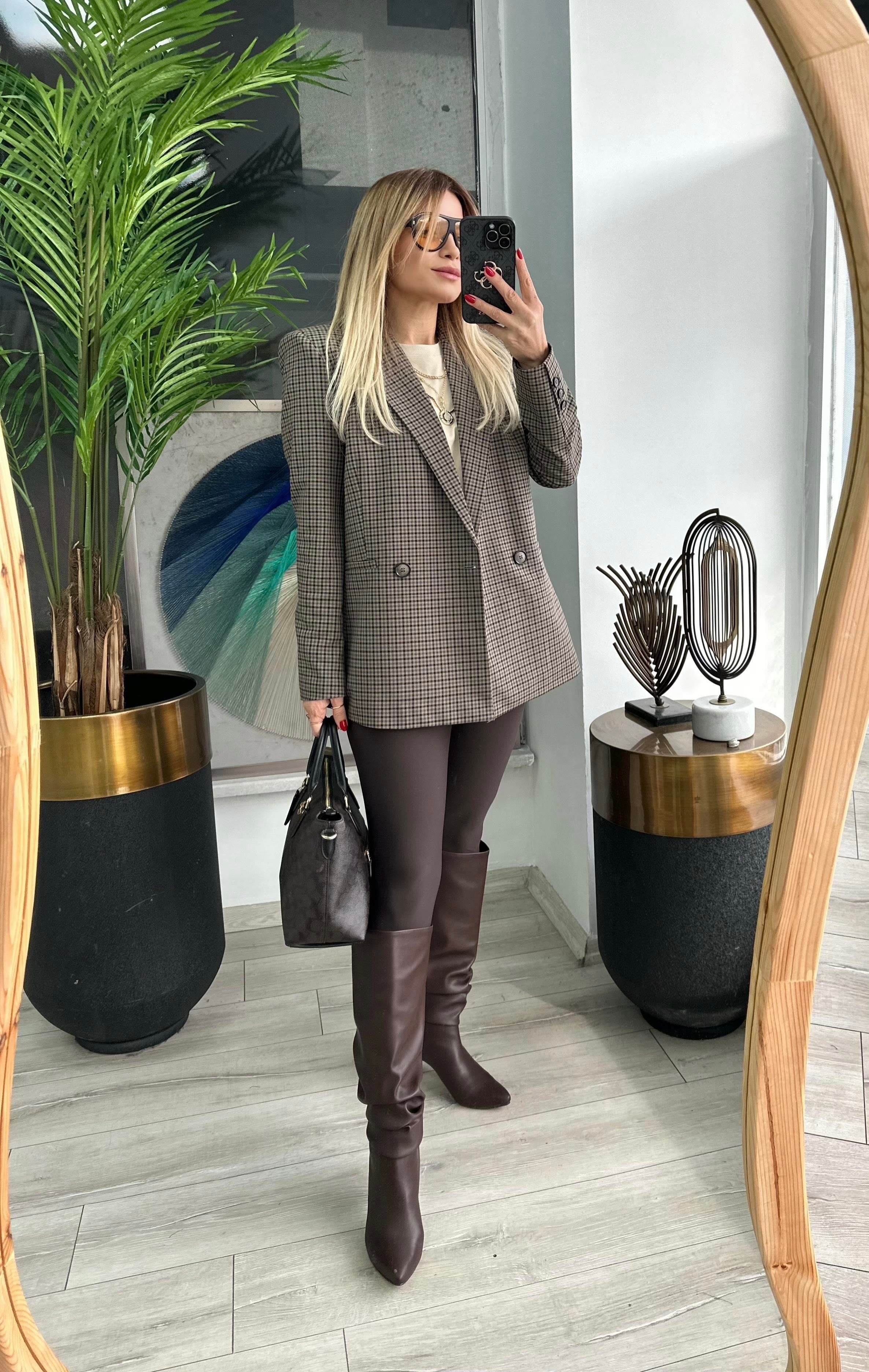 Ekose Desenli Blazer Ceket