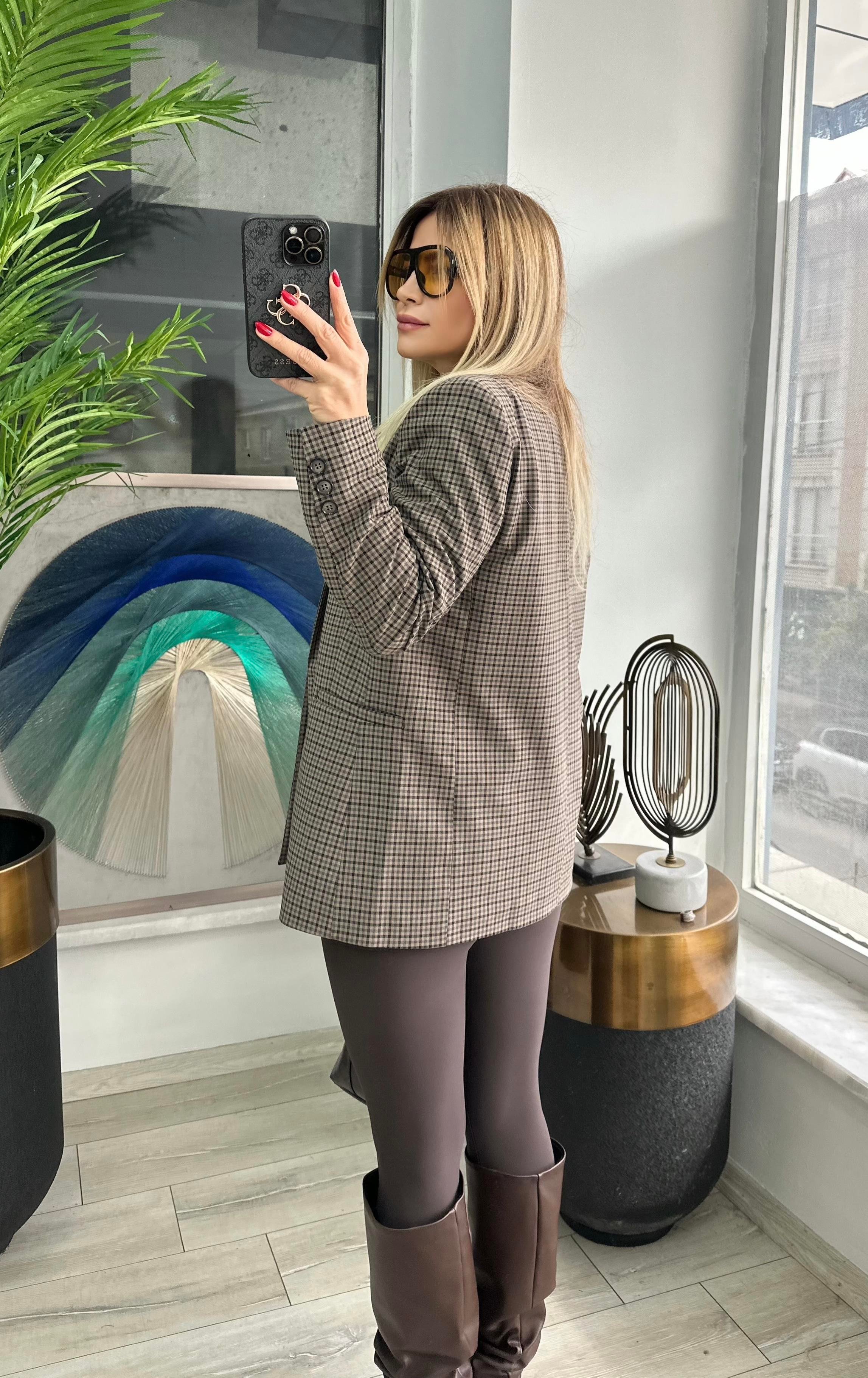 Ekose Desenli Blazer Ceket