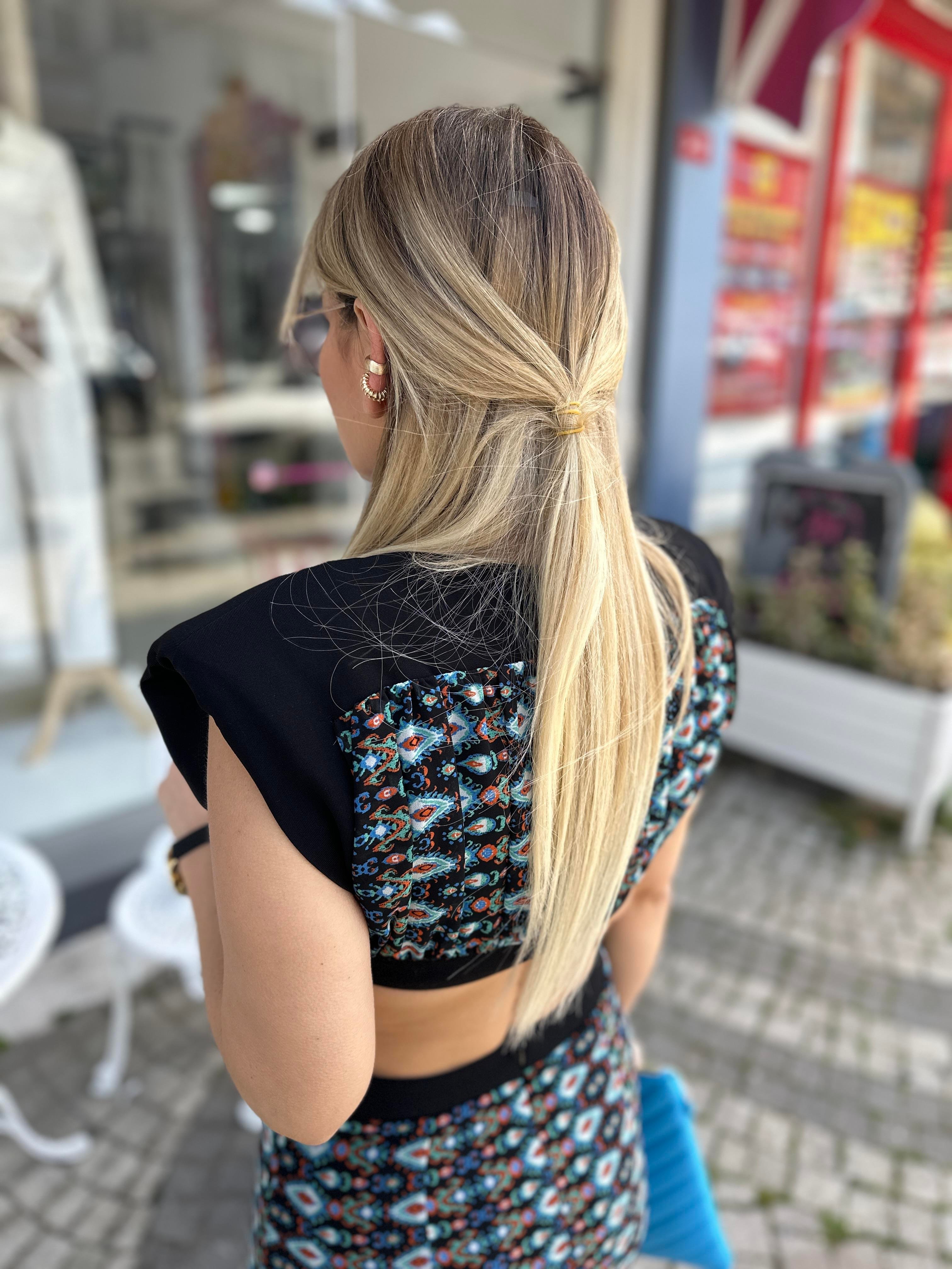 Etnik Desen Vatkalı Sırt Dekolteli Elbise 