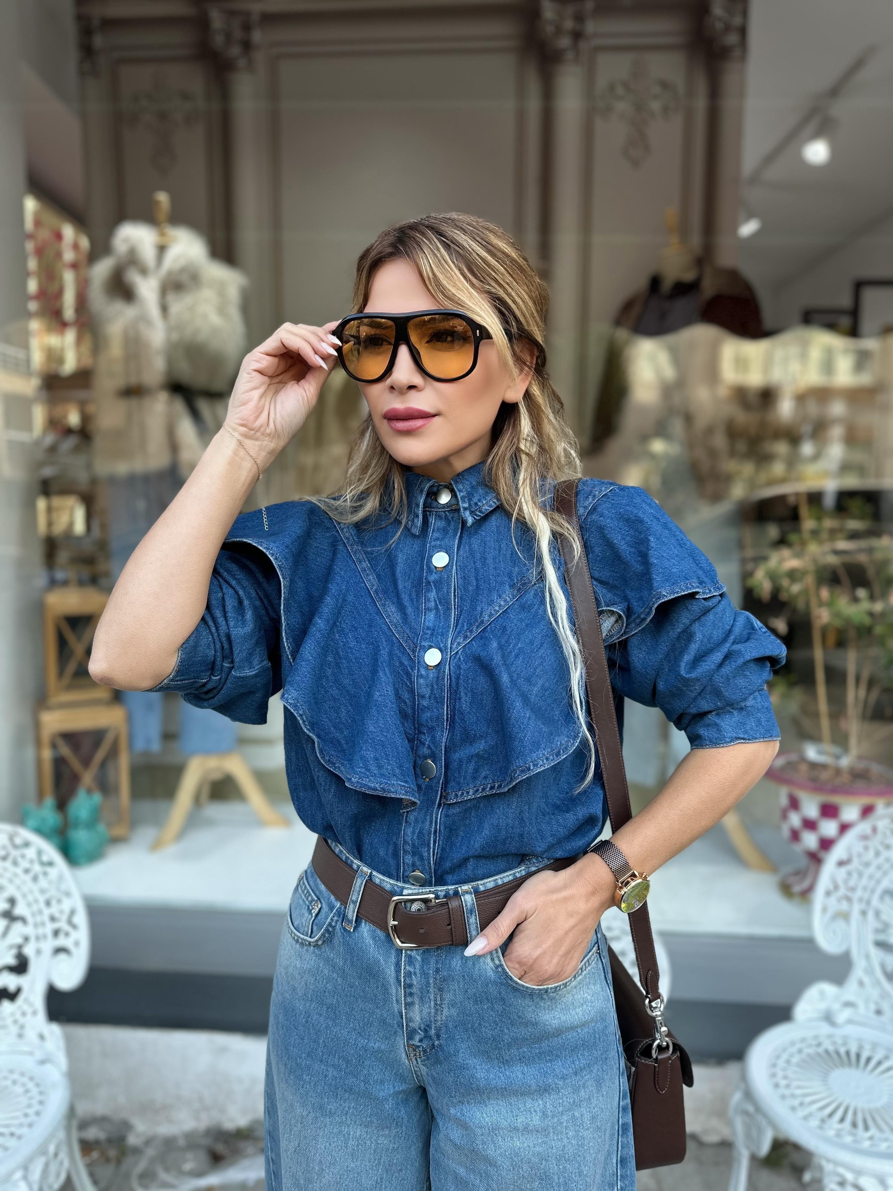 Farbalalı Kot Gömlek 