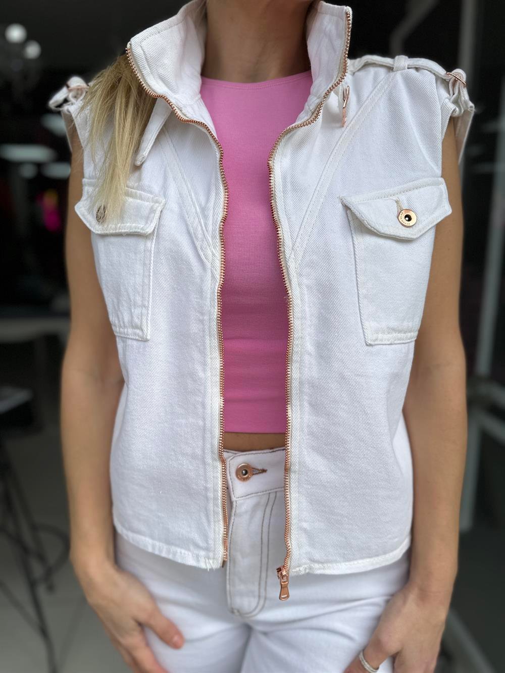 FC Ekru Rose Gold Düğme Yelek 