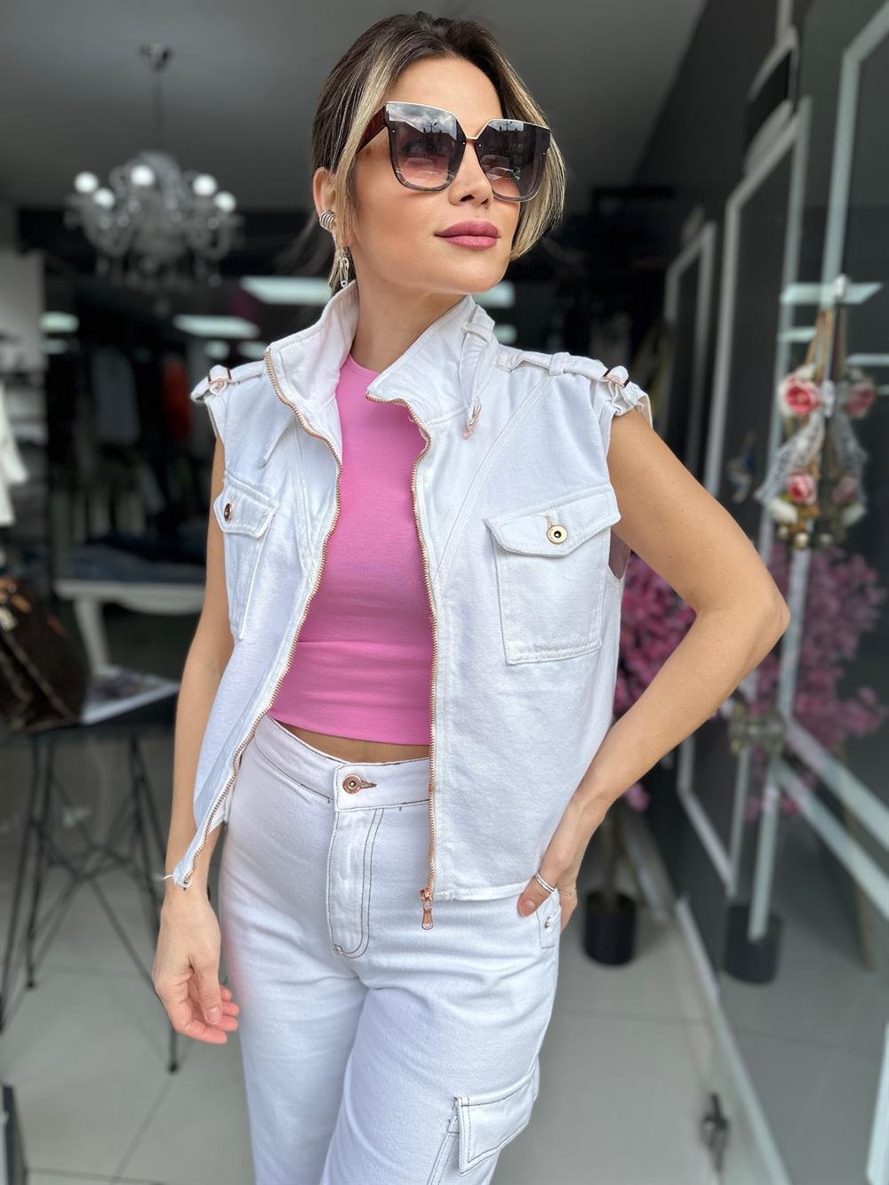 FC Ekru Rose Gold Düğme Yelek 