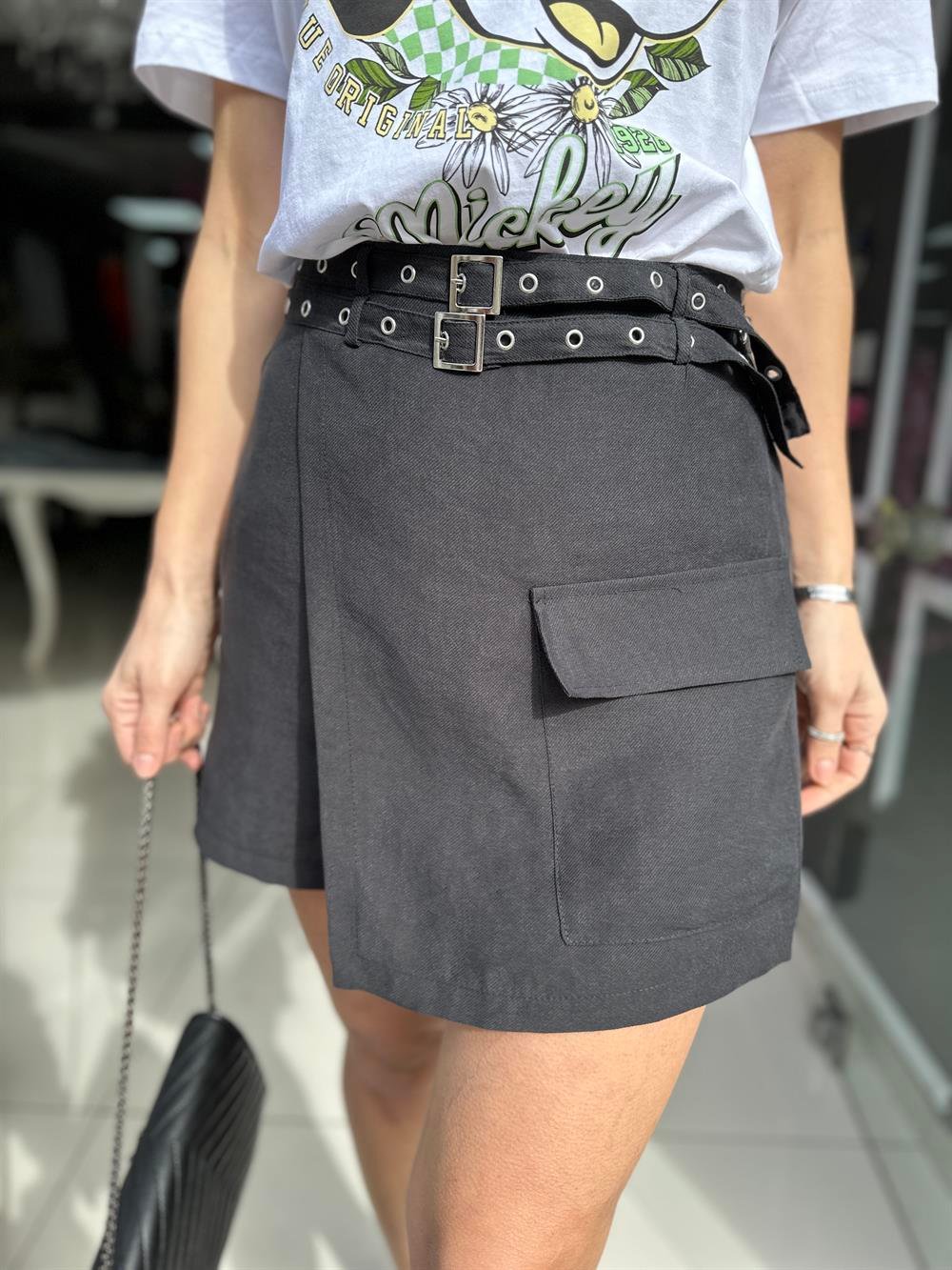 FC Siyah Çift Kemer Şortetek  