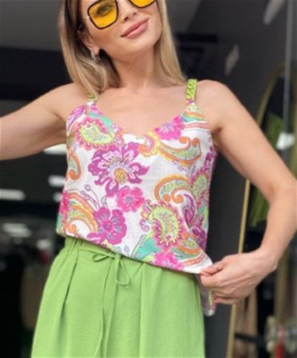 FC Yeşil Askı Keten Bluz