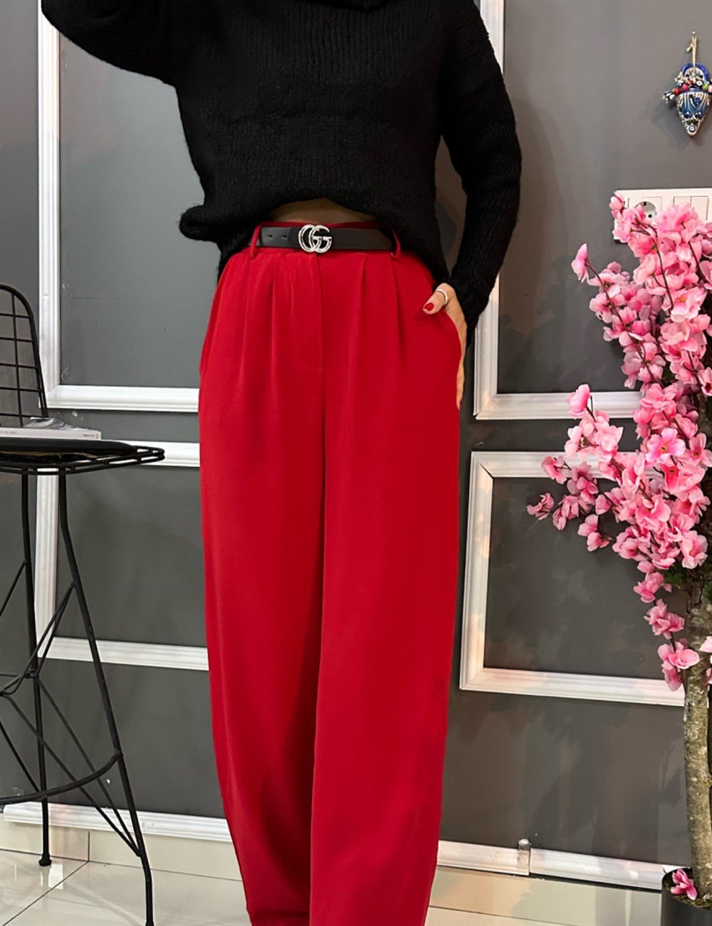 FL Krep Kumaş Kırmızı Pantolon