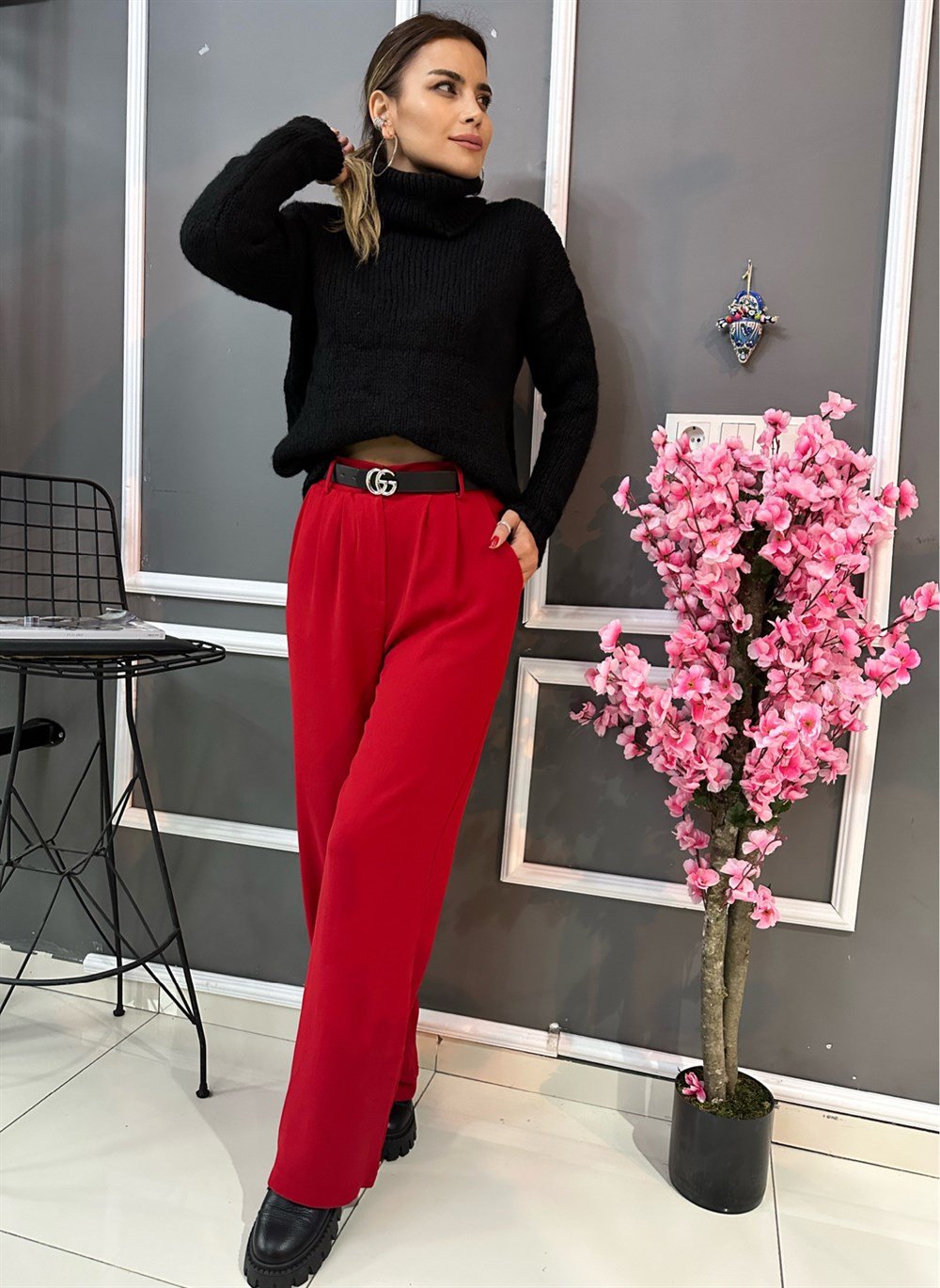 FL Krep Kumaş Kırmızı Pantolon